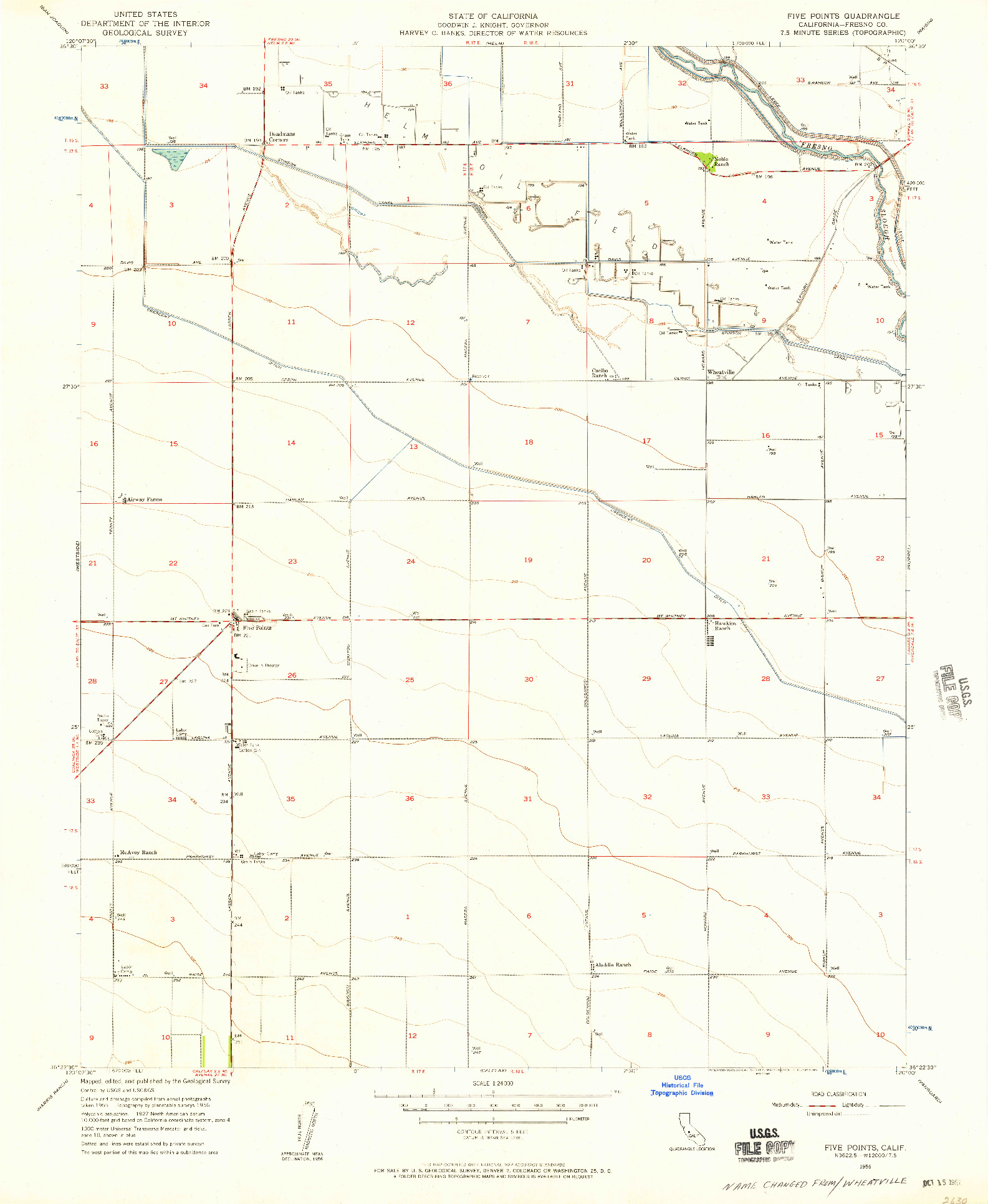 USGS 1:24000-SCALE QUADRANGLE FOR FIVE POINTS, CA 1956