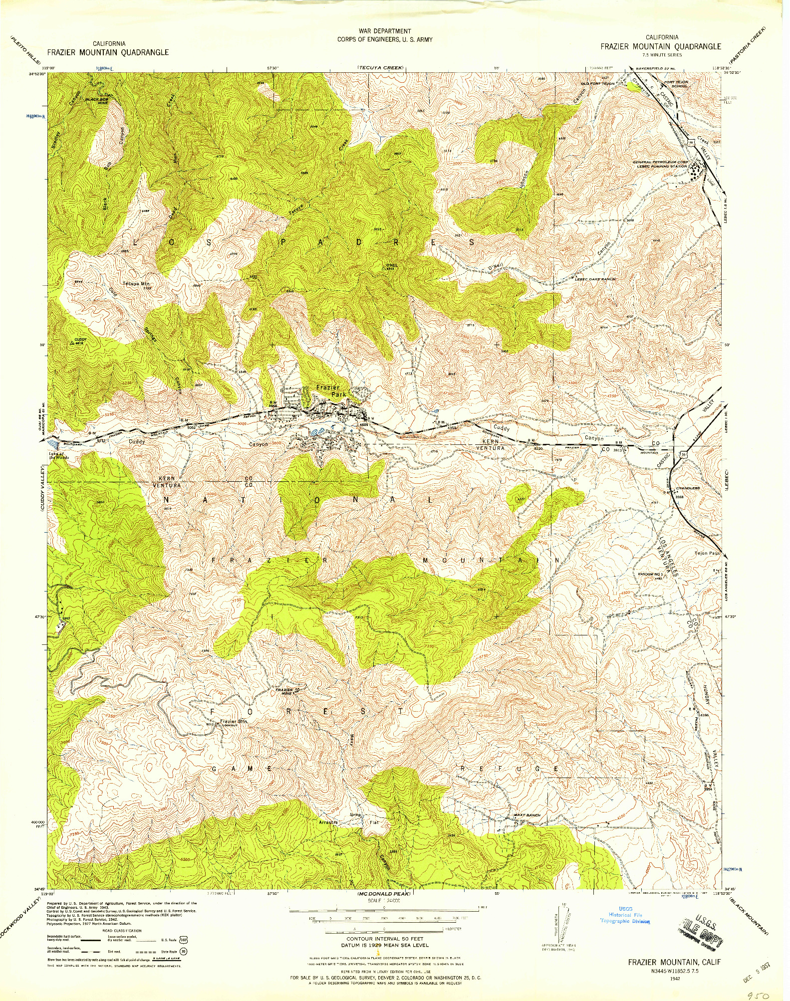 USGS 1:24000-SCALE QUADRANGLE FOR FRAZIER MOUNTAIN, CA 1942