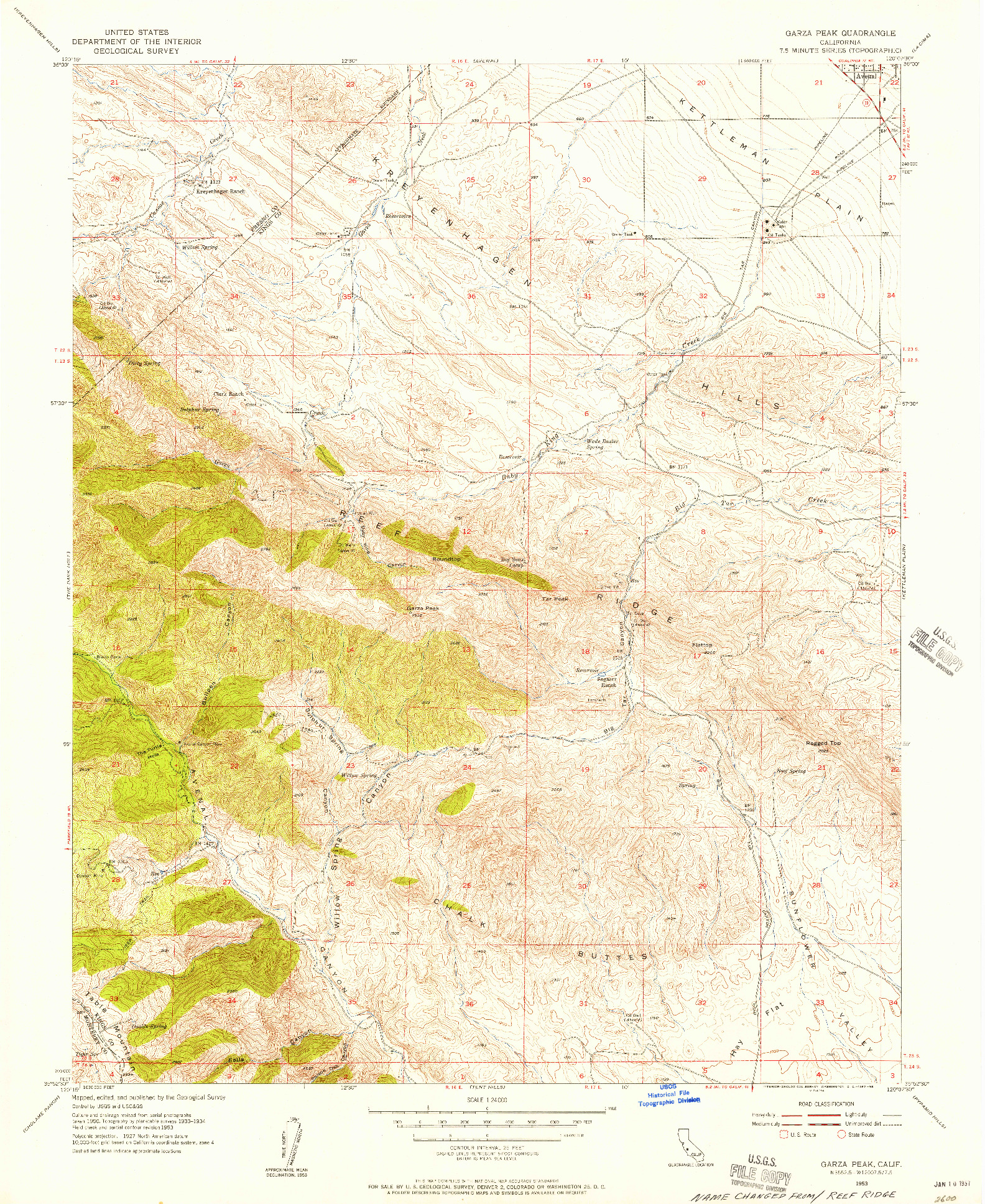 USGS 1:24000-SCALE QUADRANGLE FOR GARZA PEAK, CA 1953
