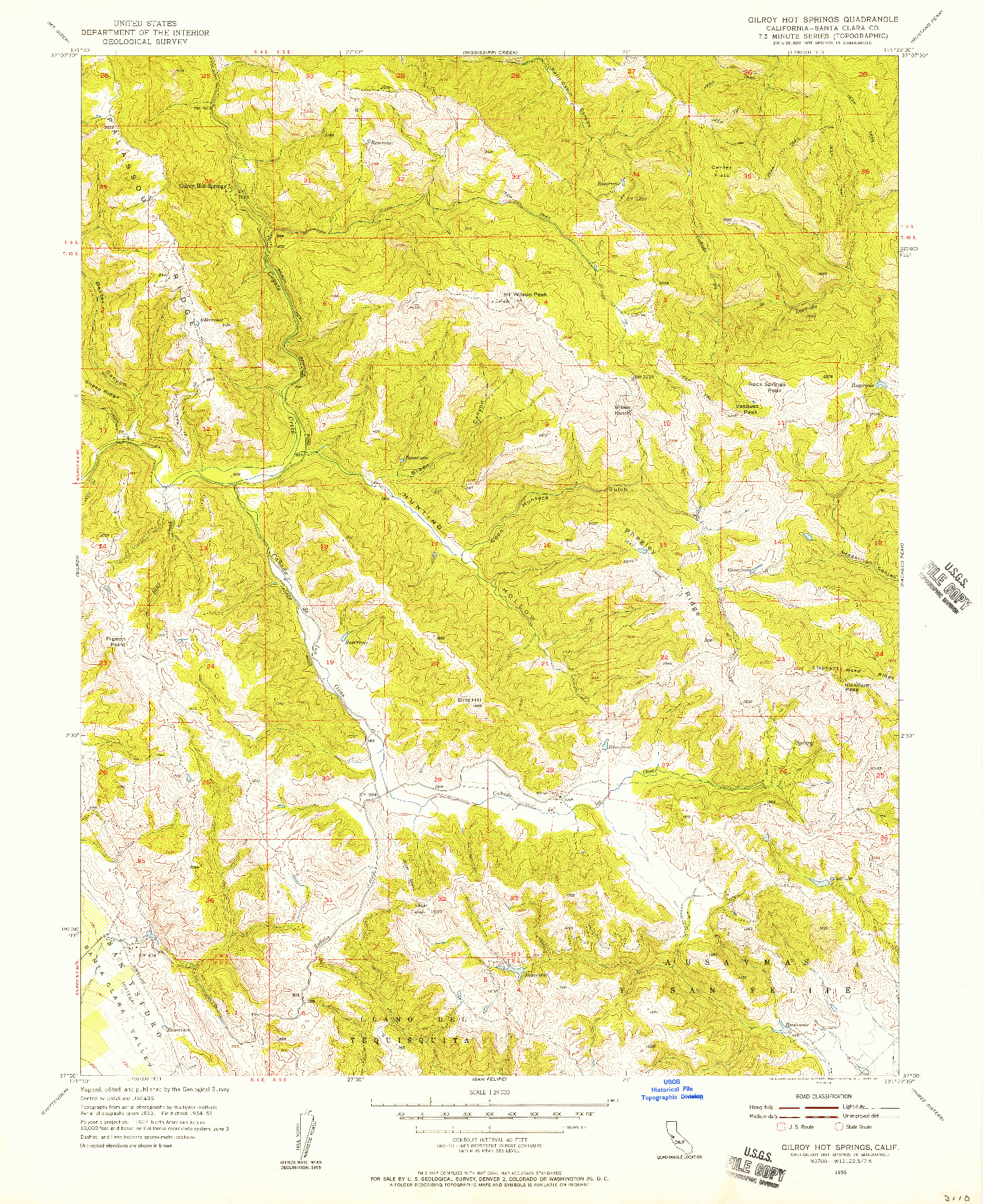 USGS 1:24000-SCALE QUADRANGLE FOR GILROY HOT SPRINGS, CA 1955