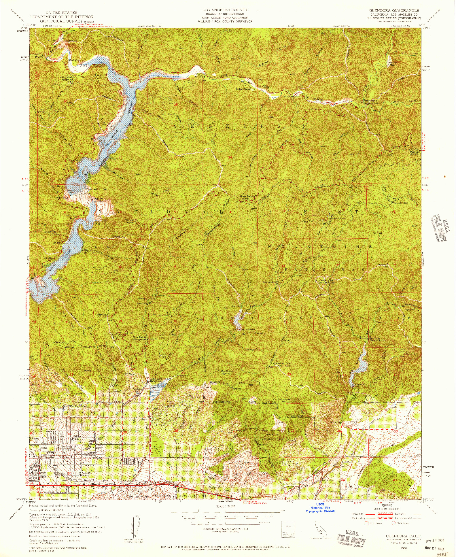 USGS 1:24000-SCALE QUADRANGLE FOR GLENDORA, CA 1953