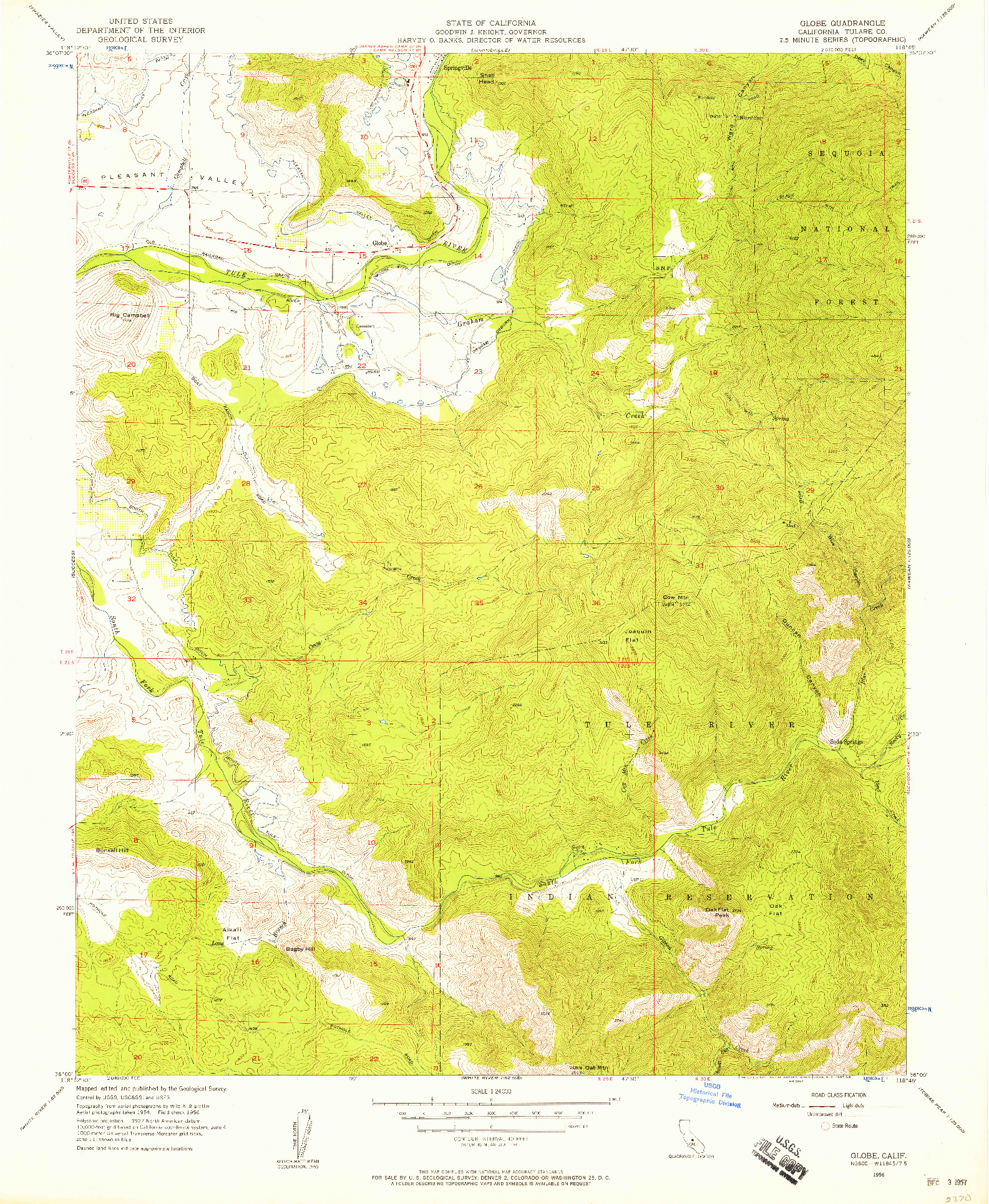 USGS 1:24000-SCALE QUADRANGLE FOR GLOBE, CA 1956