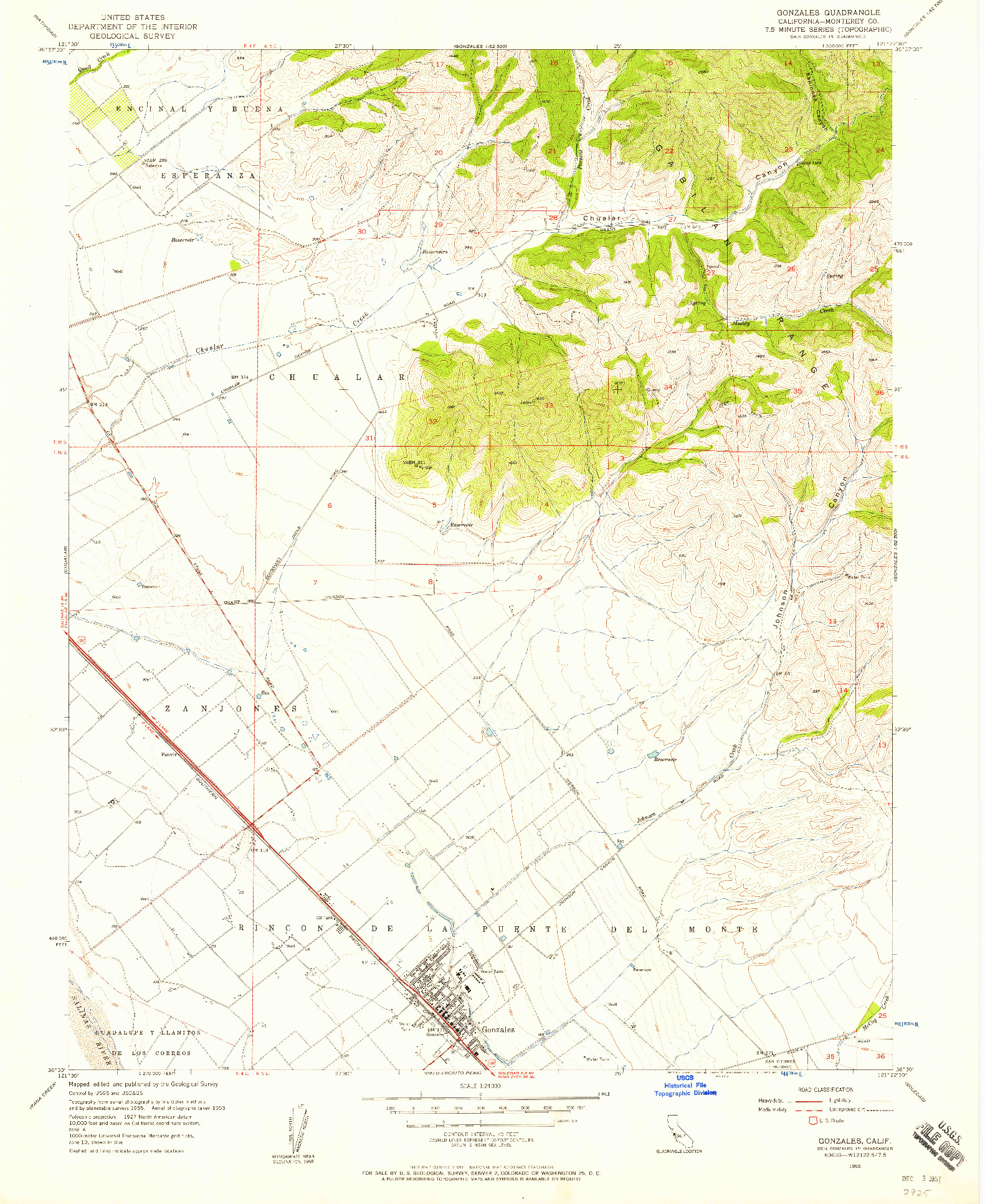 USGS 1:24000-SCALE QUADRANGLE FOR GONZALES, CA 1955