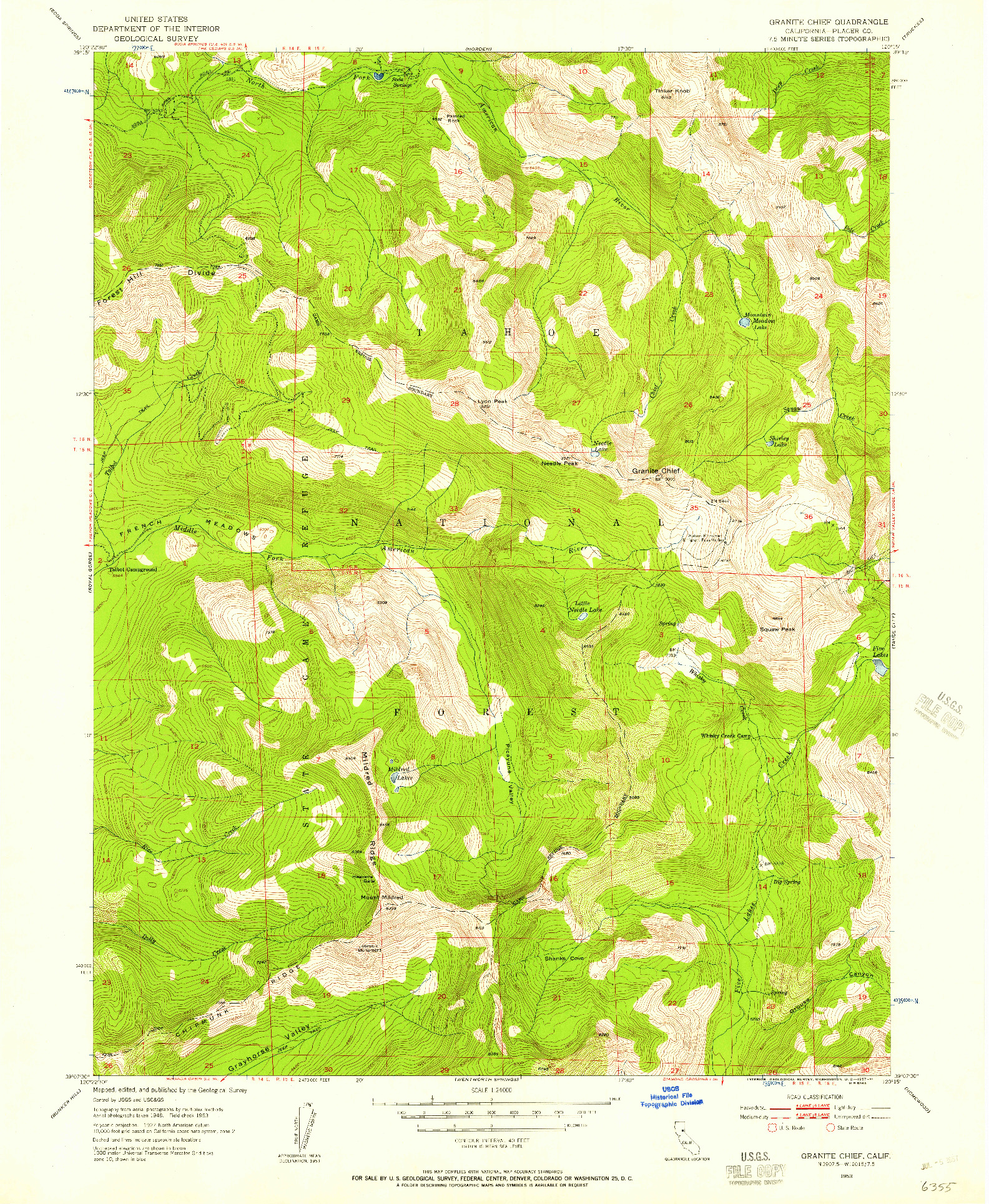 USGS 1:24000-SCALE QUADRANGLE FOR GRANITE CHIEF, CA 1953