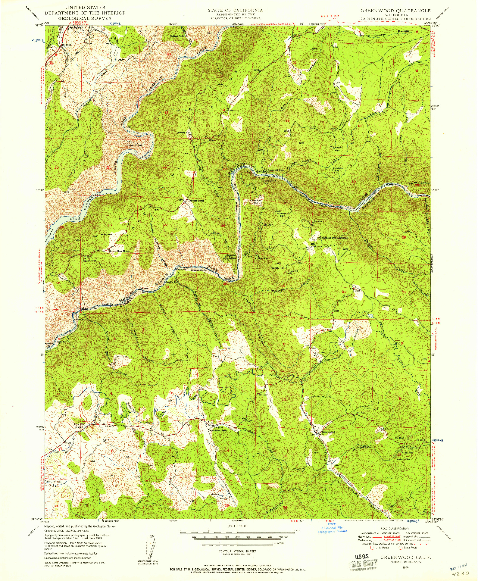 USGS 1:24000-SCALE QUADRANGLE FOR GREENWOOD, CA 1949