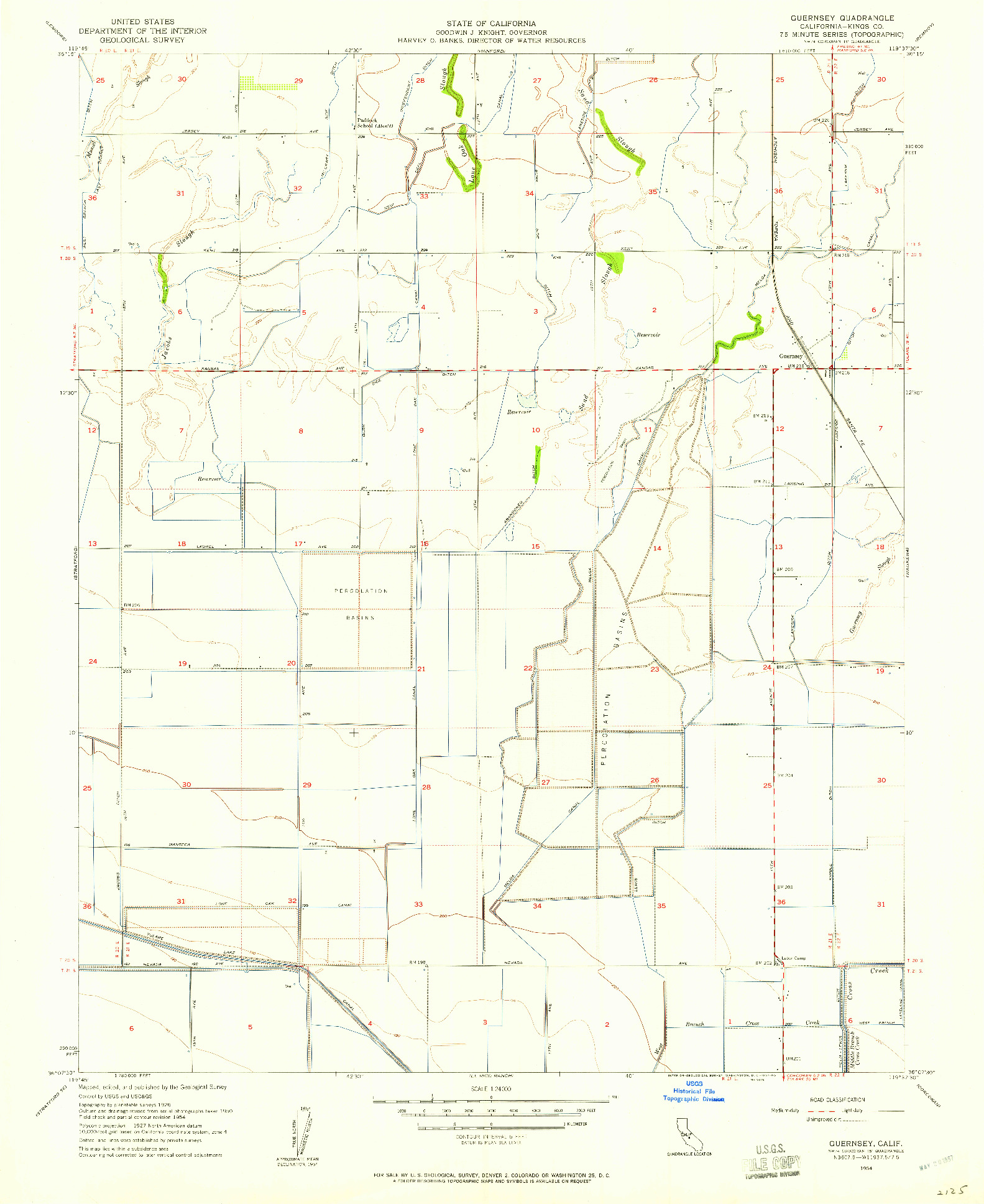 USGS 1:24000-SCALE QUADRANGLE FOR GUERNSEY, CA 1954