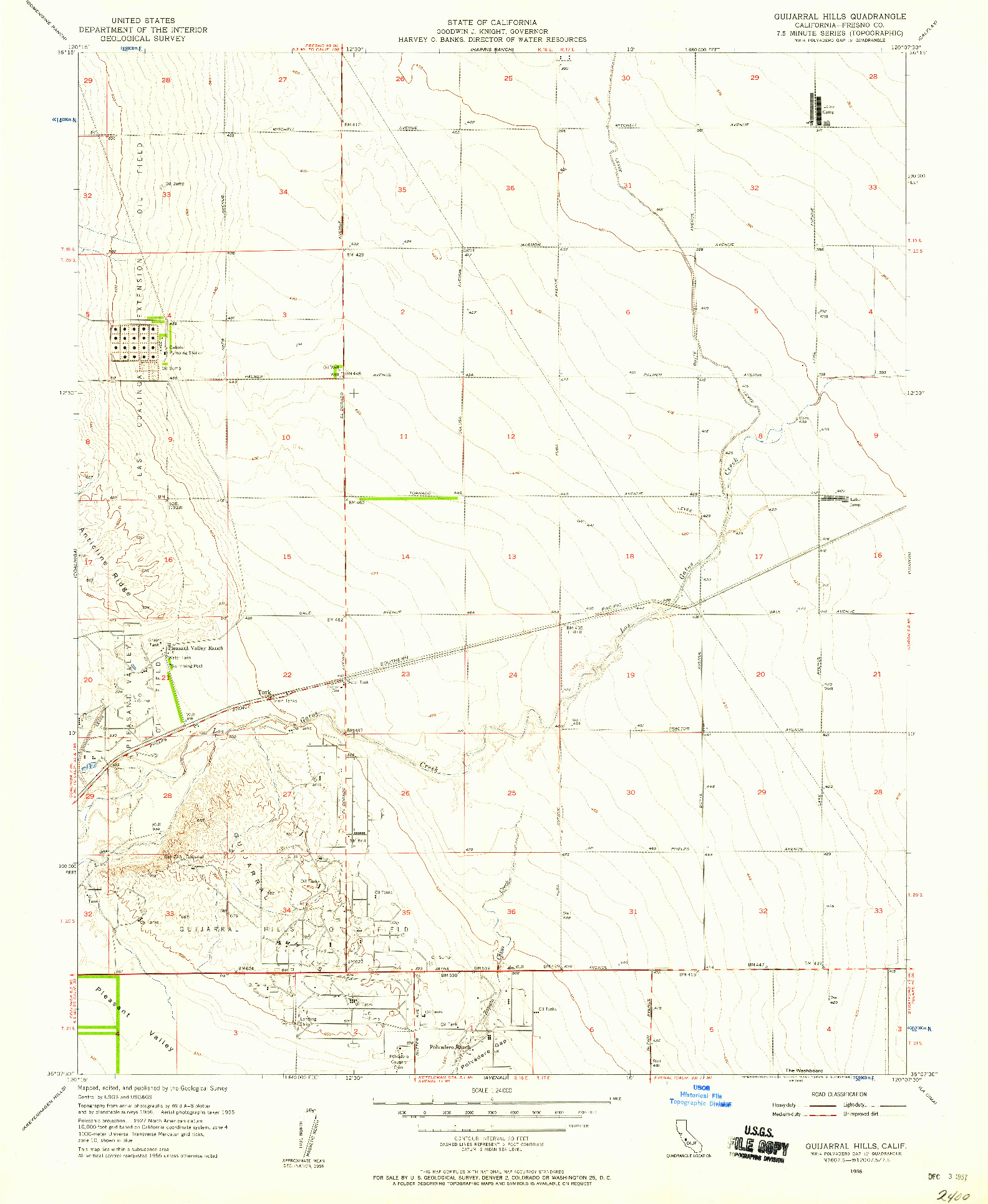 USGS 1:24000-SCALE QUADRANGLE FOR GUIJARRAL HILLS, CA 1956