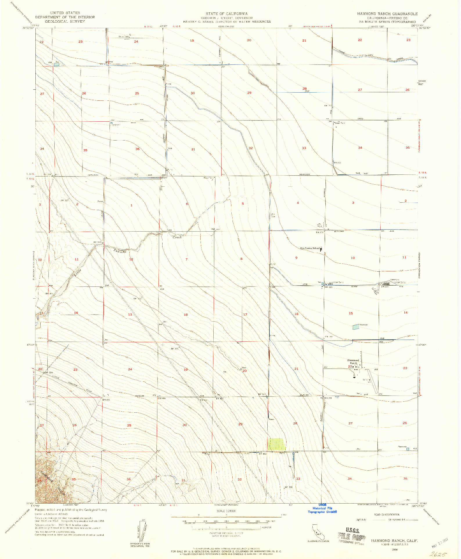 USGS 1:24000-SCALE QUADRANGLE FOR HAMMOND RANCH, CA 1956