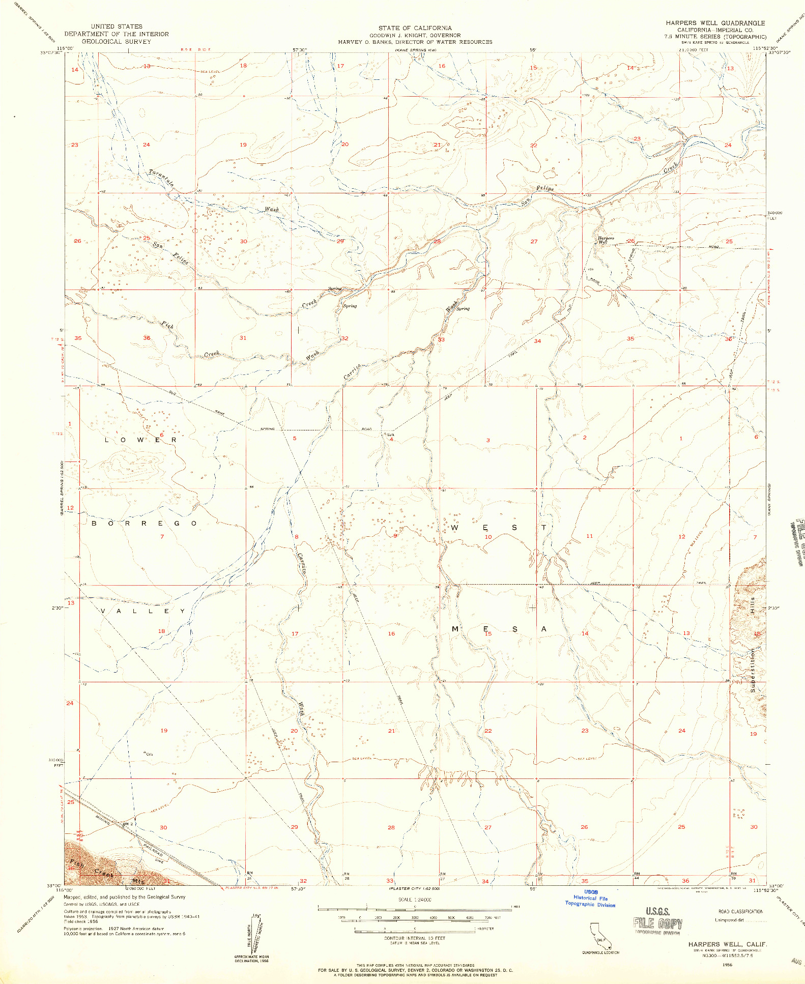 USGS 1:24000-SCALE QUADRANGLE FOR HARPERS WELL, CA 1956