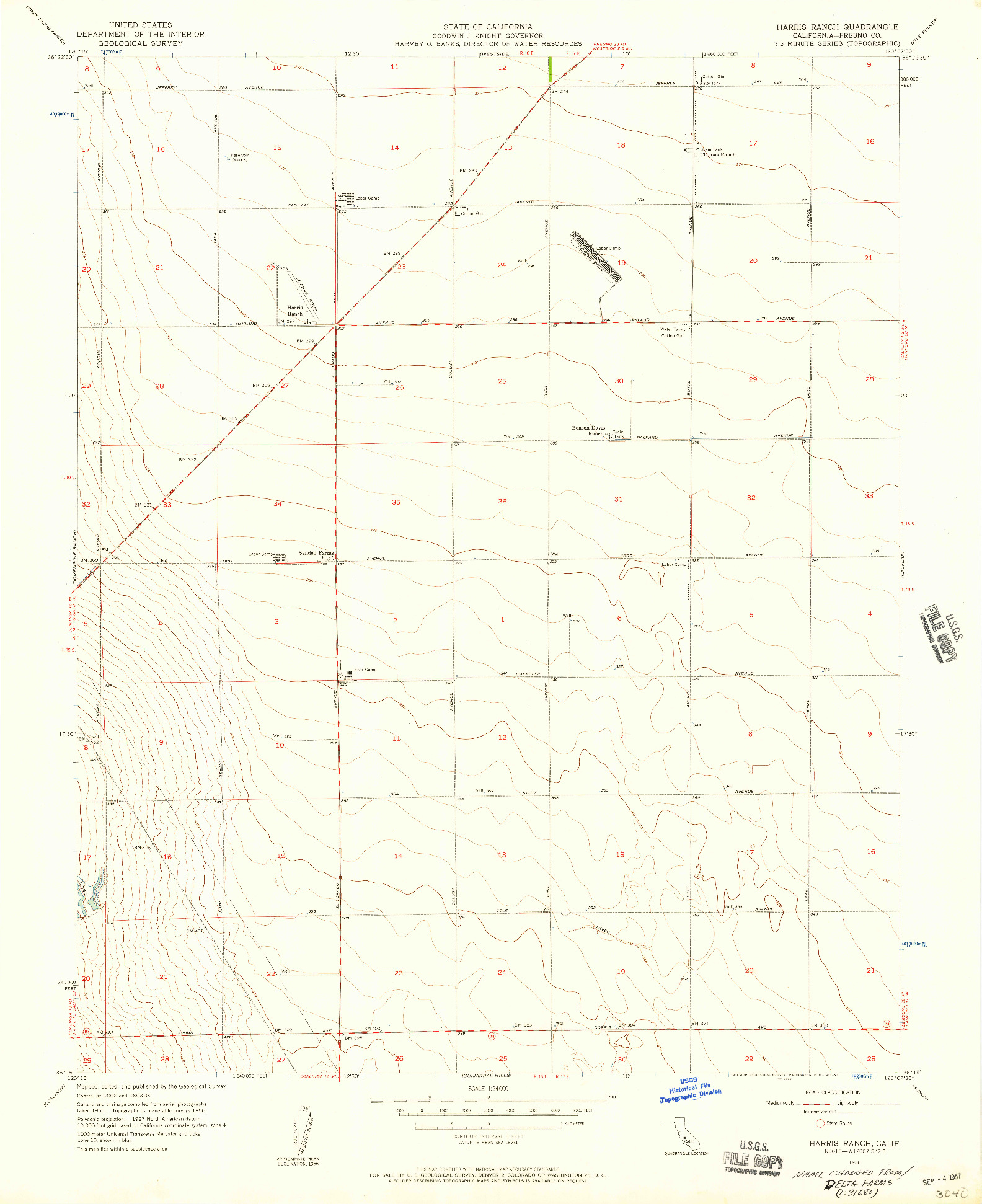 USGS 1:24000-SCALE QUADRANGLE FOR HARRIS RANCH, CA 1956