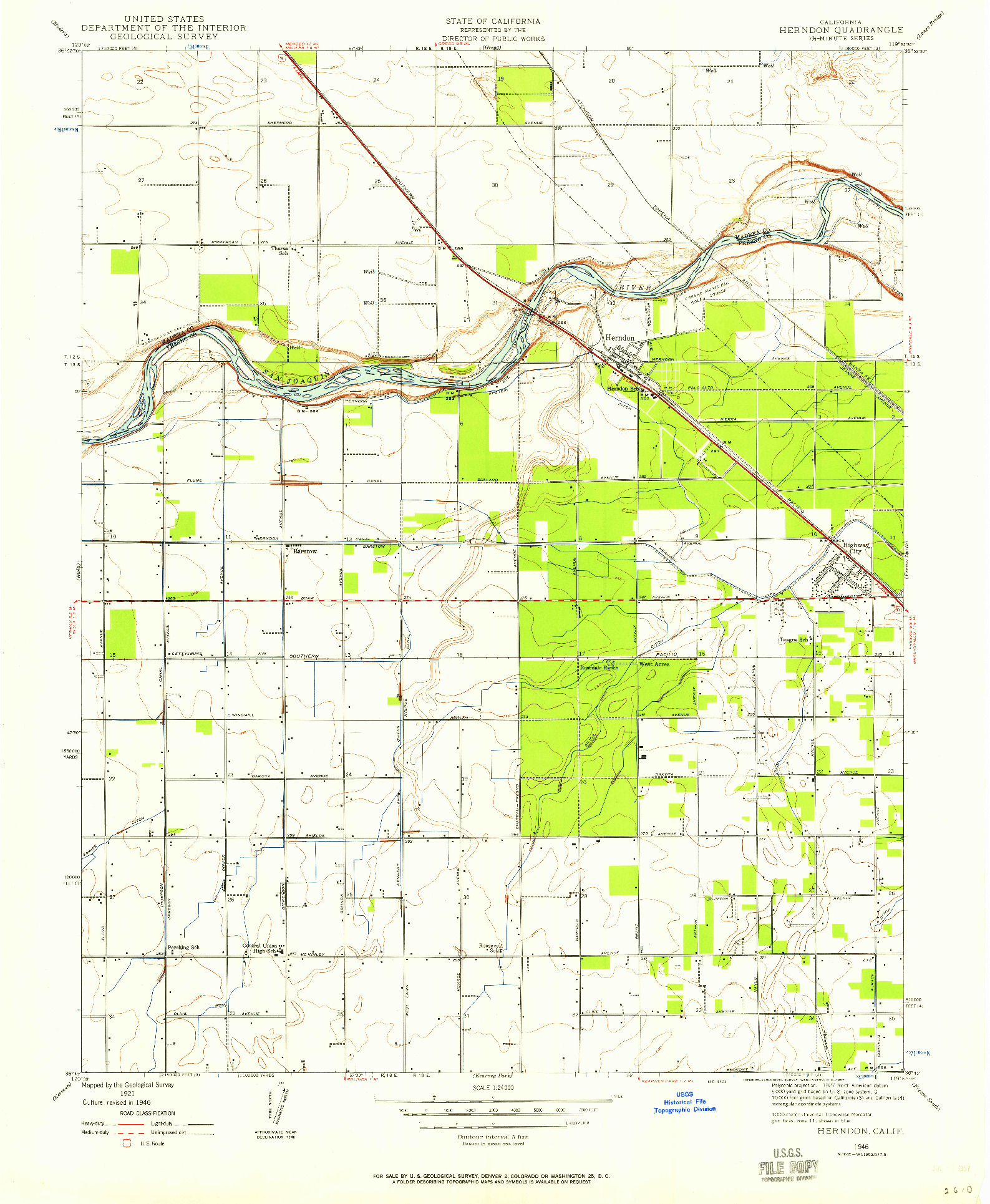 USGS 1:24000-SCALE QUADRANGLE FOR HERNDON, CA 1946