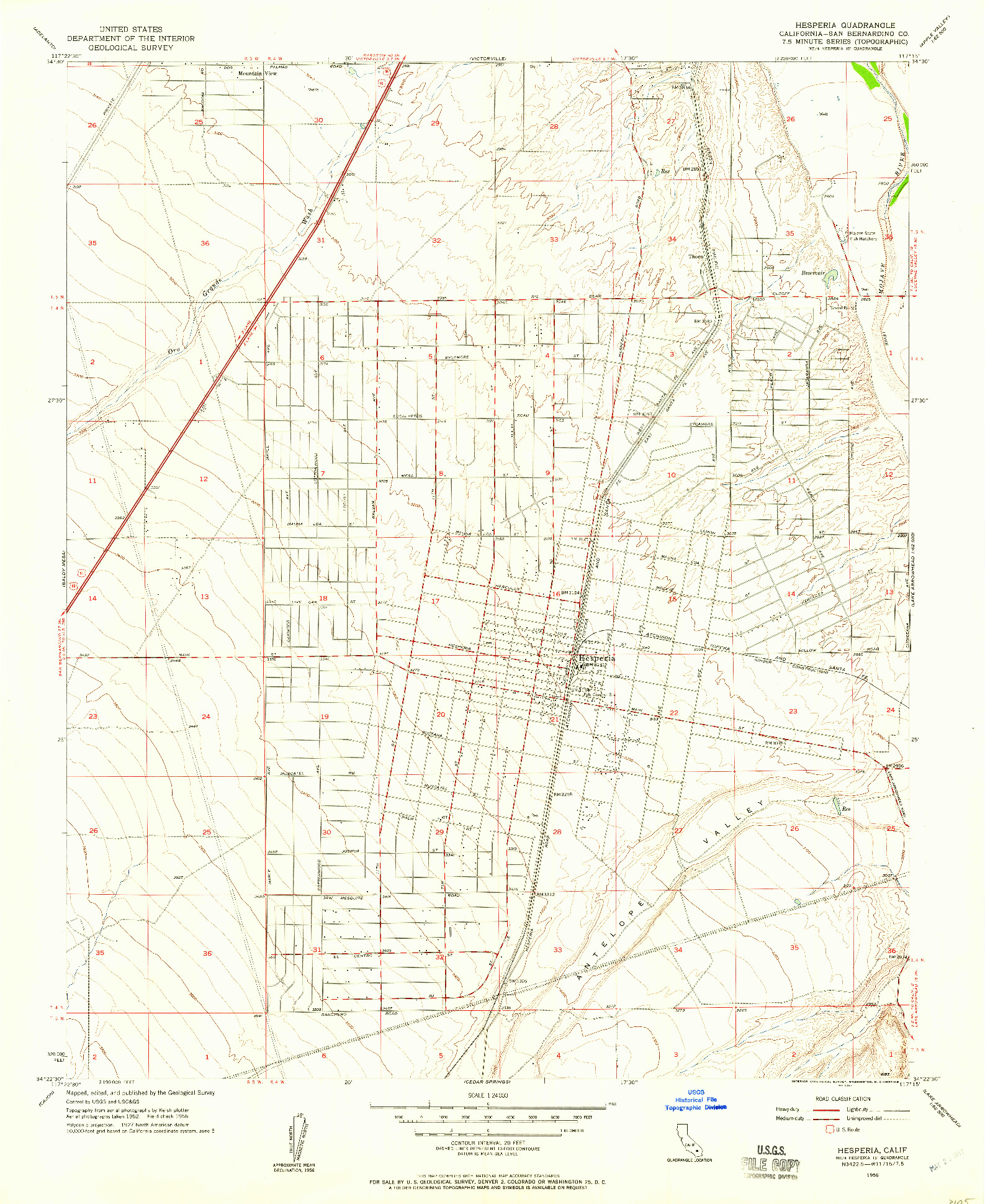 USGS 1:24000-SCALE QUADRANGLE FOR HESPERIA, CA 1956