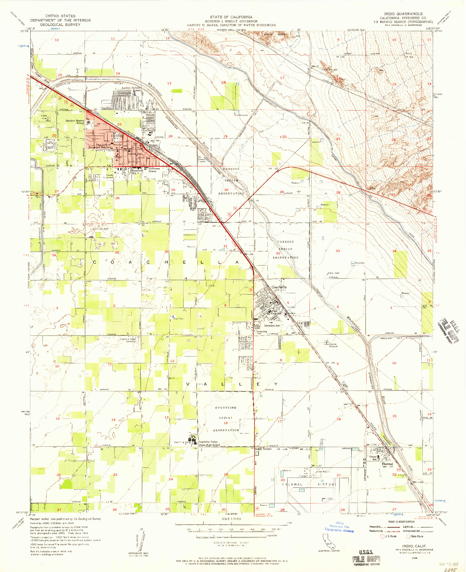 USGS 1:24000-SCALE QUADRANGLE FOR INDIO, CA 1956