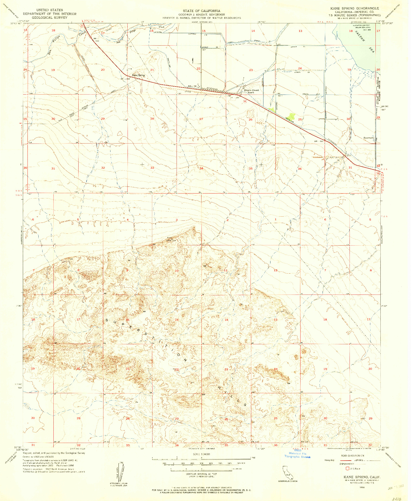 USGS 1:24000-SCALE QUADRANGLE FOR KANE SPRING, CA 1956