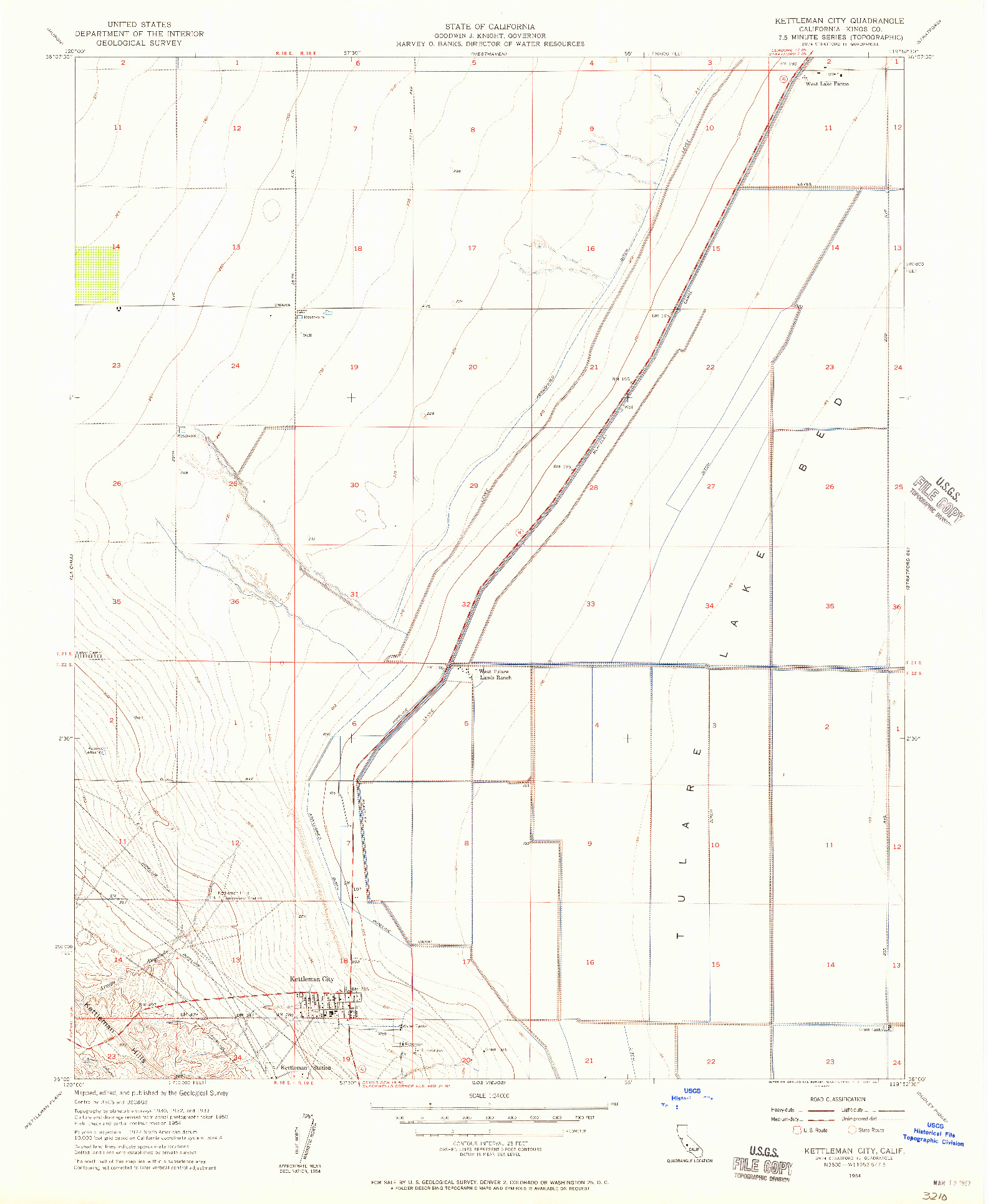 USGS 1:24000-SCALE QUADRANGLE FOR KETTLEMAN CITY, CA 1954