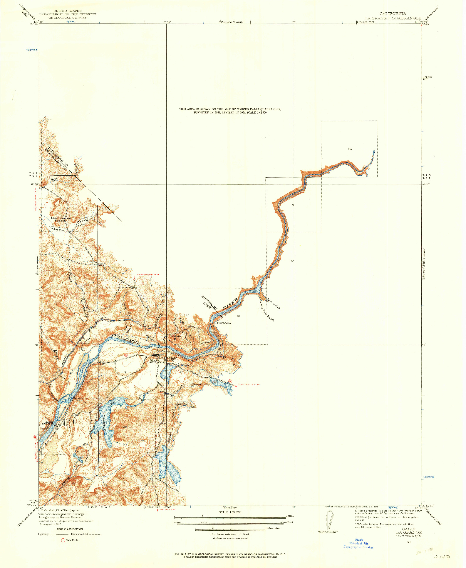 USGS 1:24000-SCALE QUADRANGLE FOR LA GRANGE, CA 1915