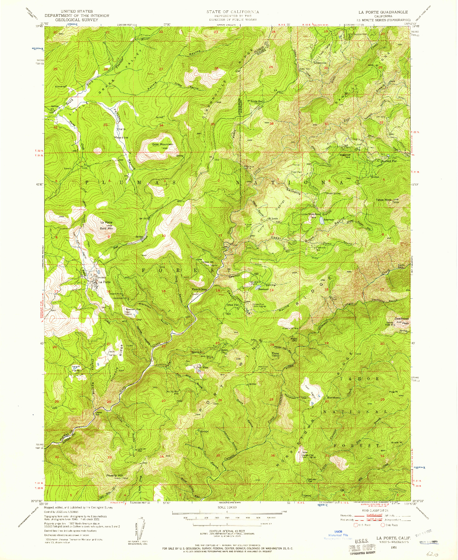USGS 1:24000-SCALE QUADRANGLE FOR LA PORTE, CA 1951