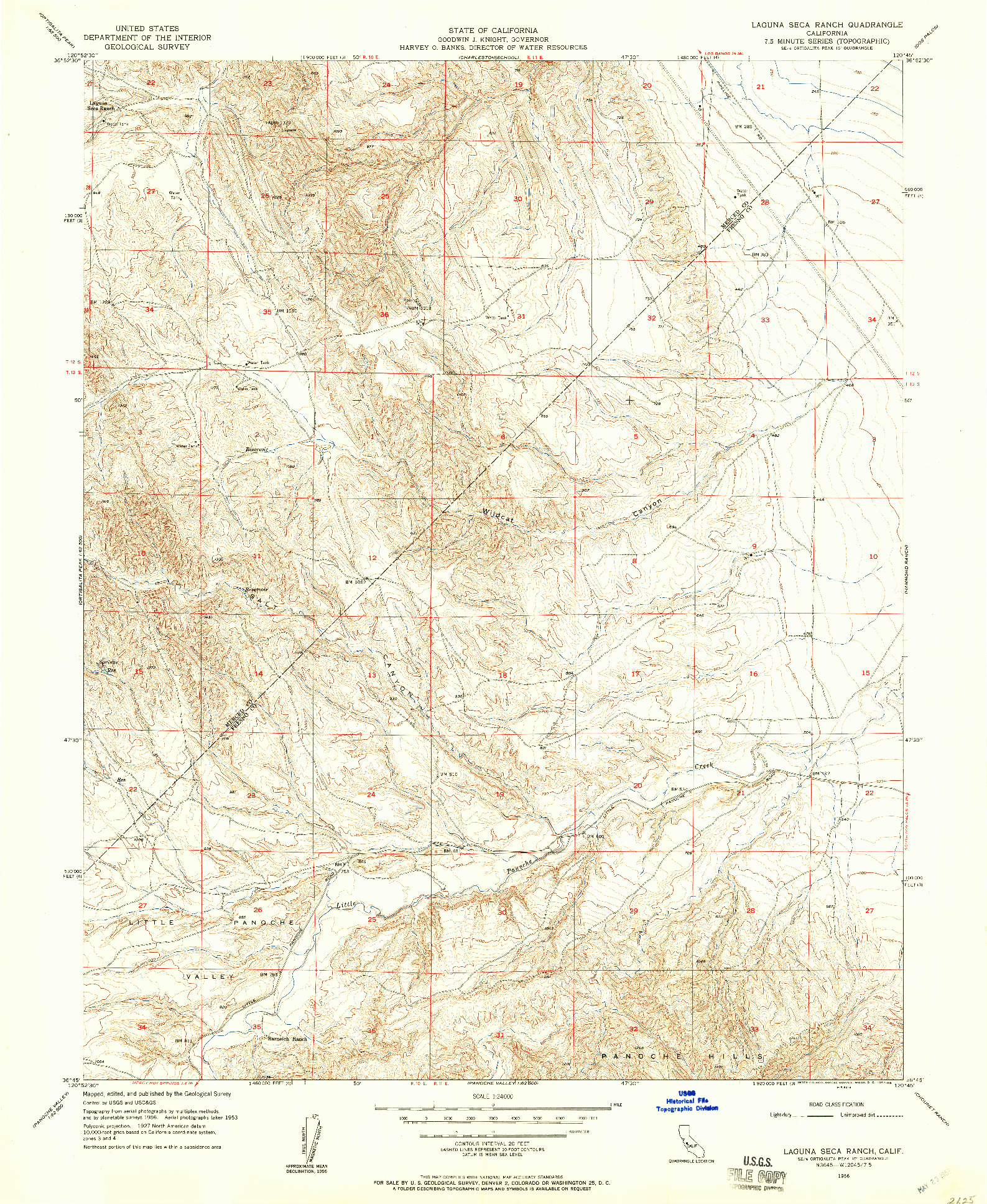 USGS 1:24000-SCALE QUADRANGLE FOR LAGUNA SECA RANCH, CA 1956