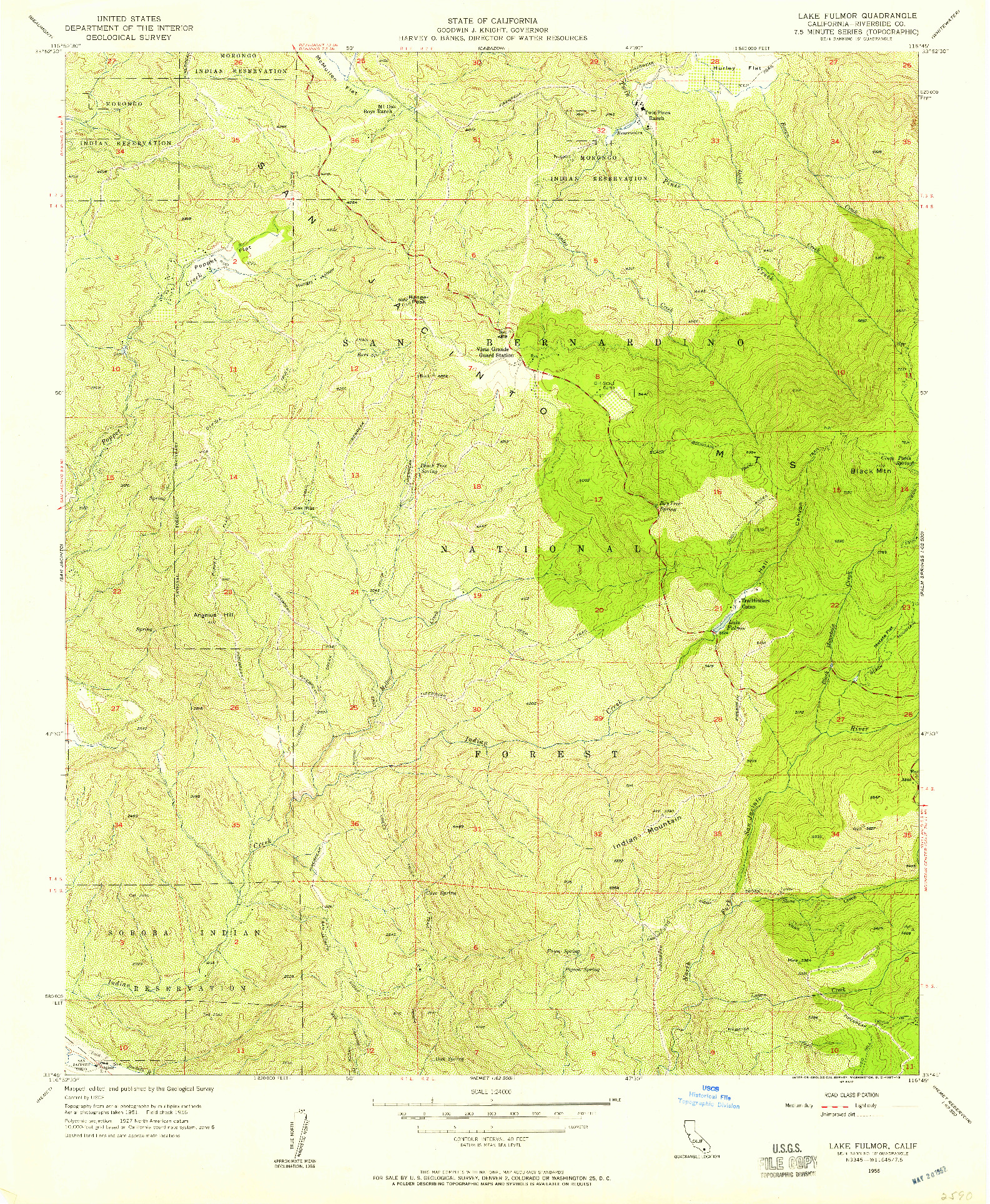 USGS 1:24000-SCALE QUADRANGLE FOR LAKE FULMOR, CA 1956