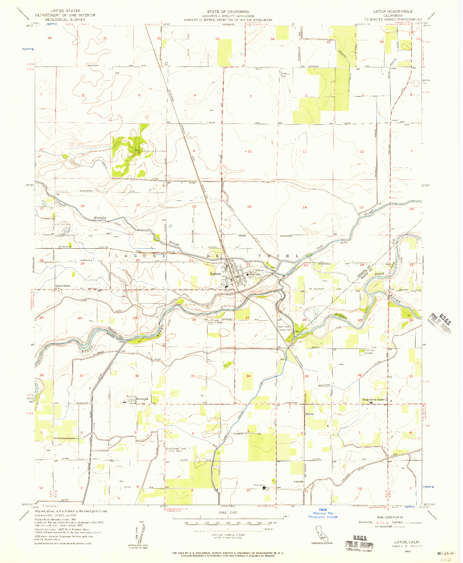 USGS 1:24000-SCALE QUADRANGLE FOR LATON, CA 1953