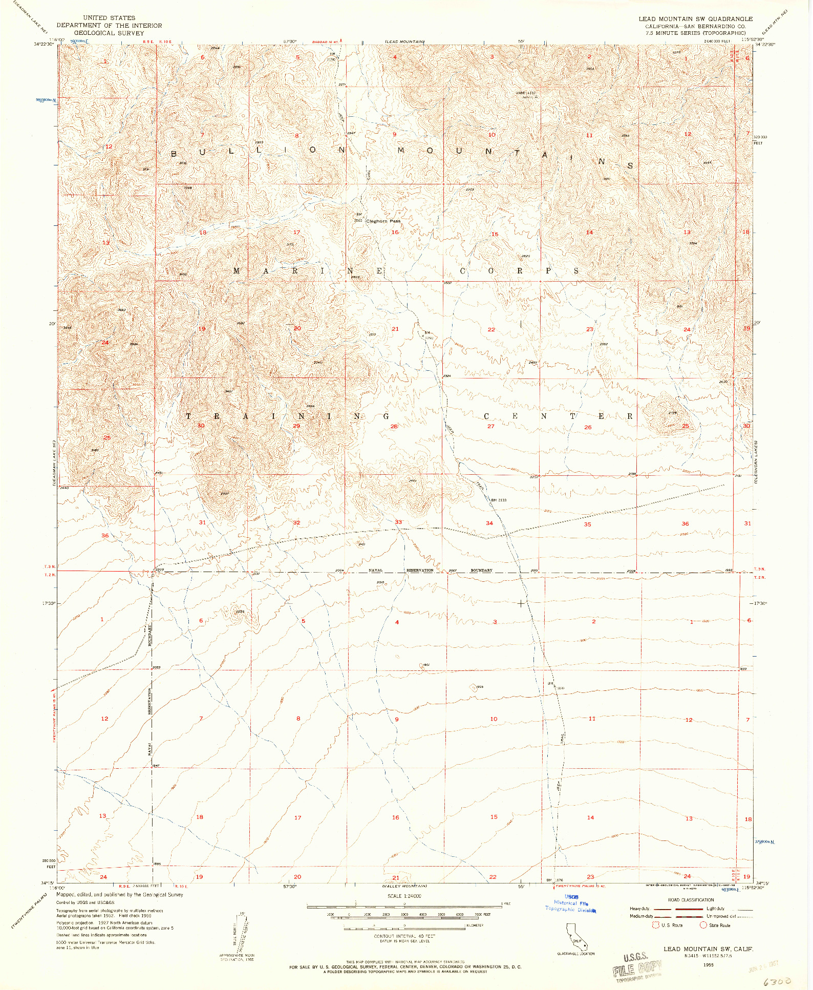 USGS 1:24000-SCALE QUADRANGLE FOR LEAD MOUNTAIN SW, CA 1955