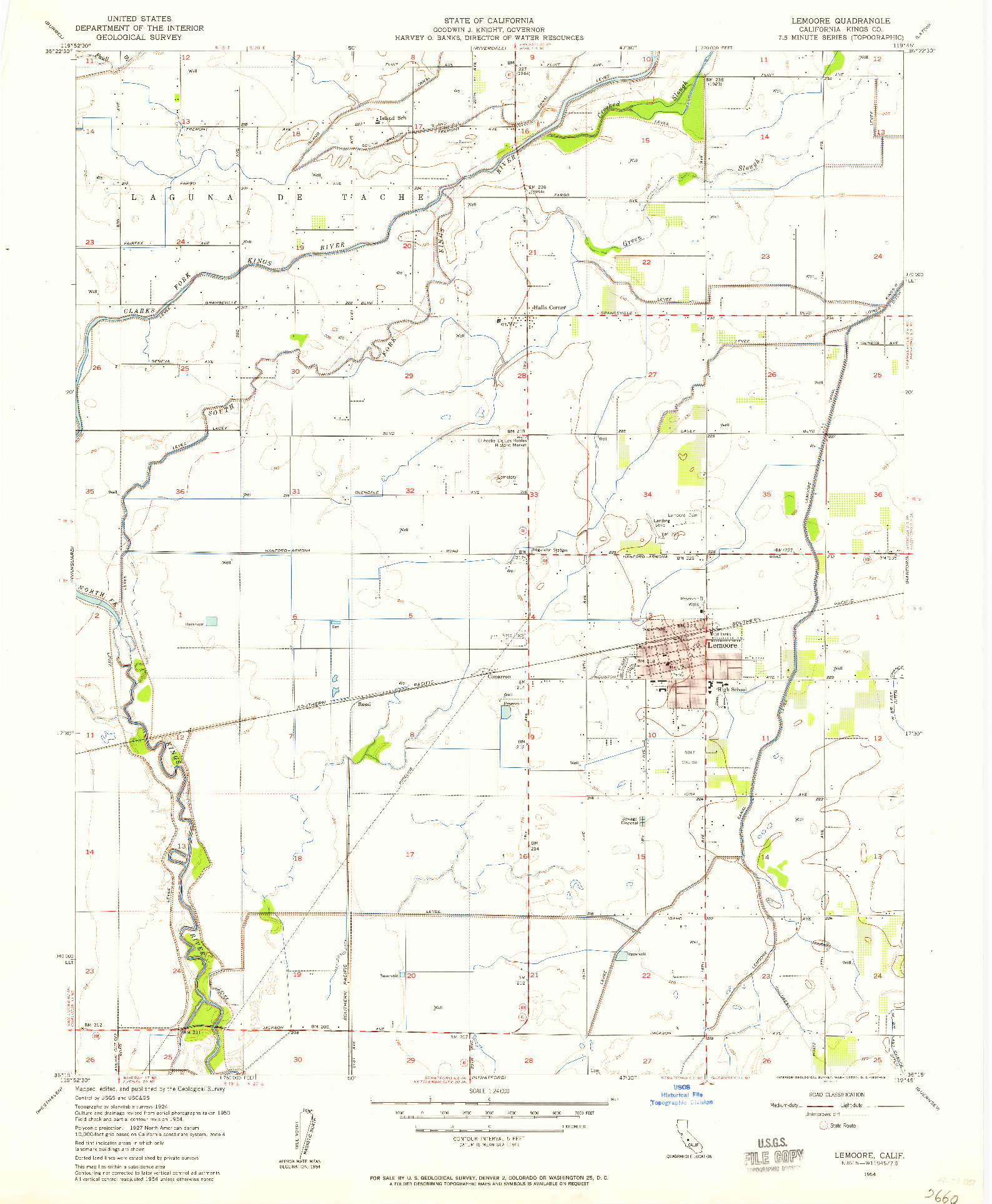 USGS 1:24000-SCALE QUADRANGLE FOR LEMOORE, CA 1954