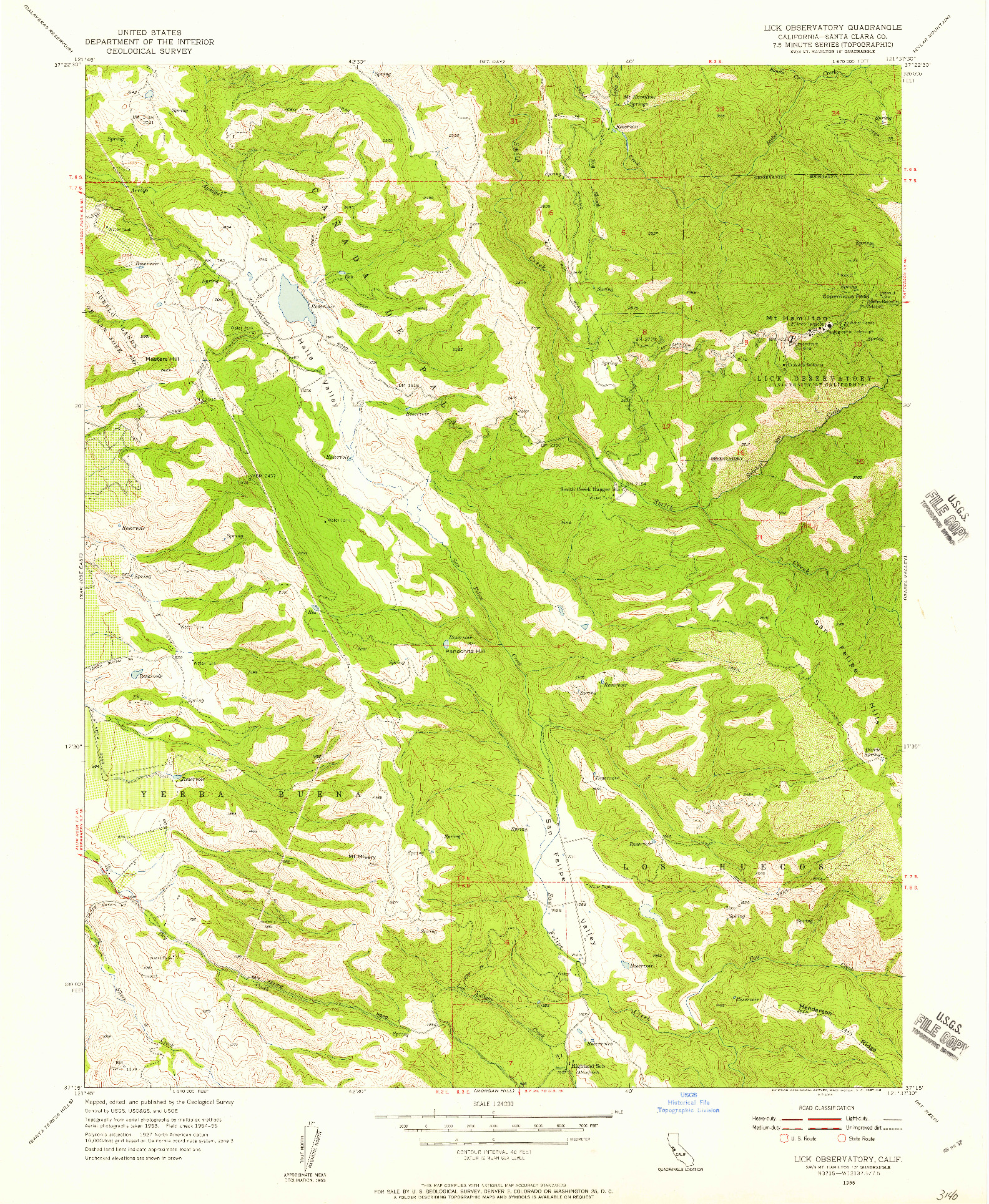 USGS 1:24000-SCALE QUADRANGLE FOR LICK OBSERVATORY, CA 1955
