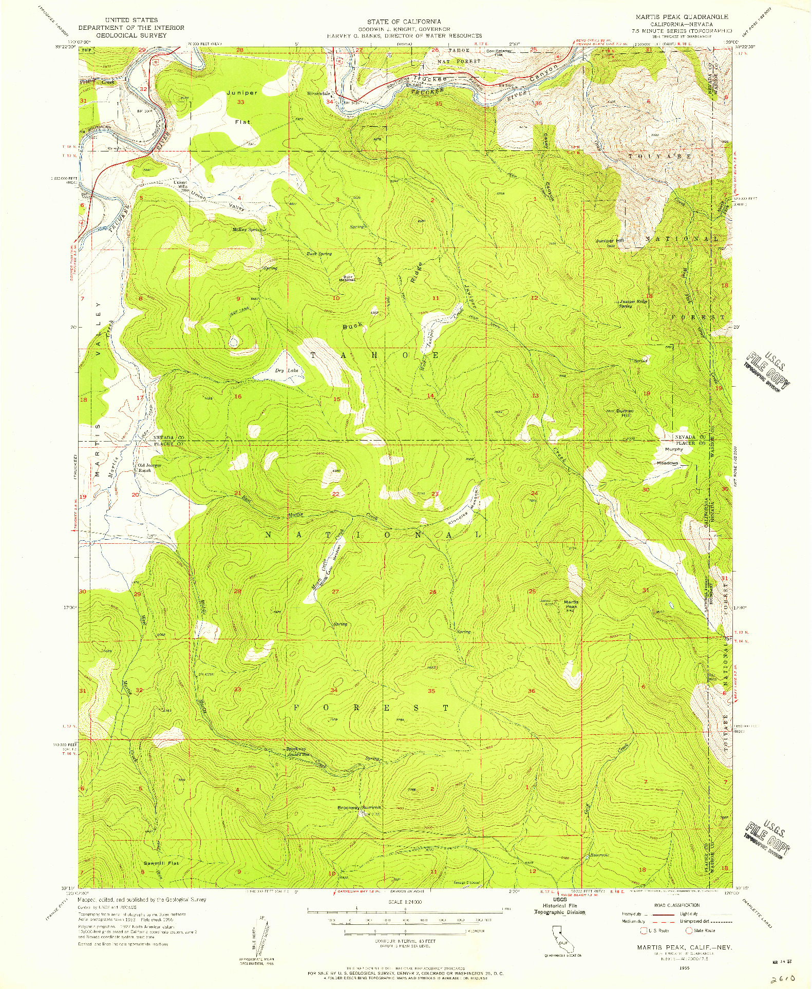 USGS 1:24000-SCALE QUADRANGLE FOR MARTIS PEAK, CA 1955
