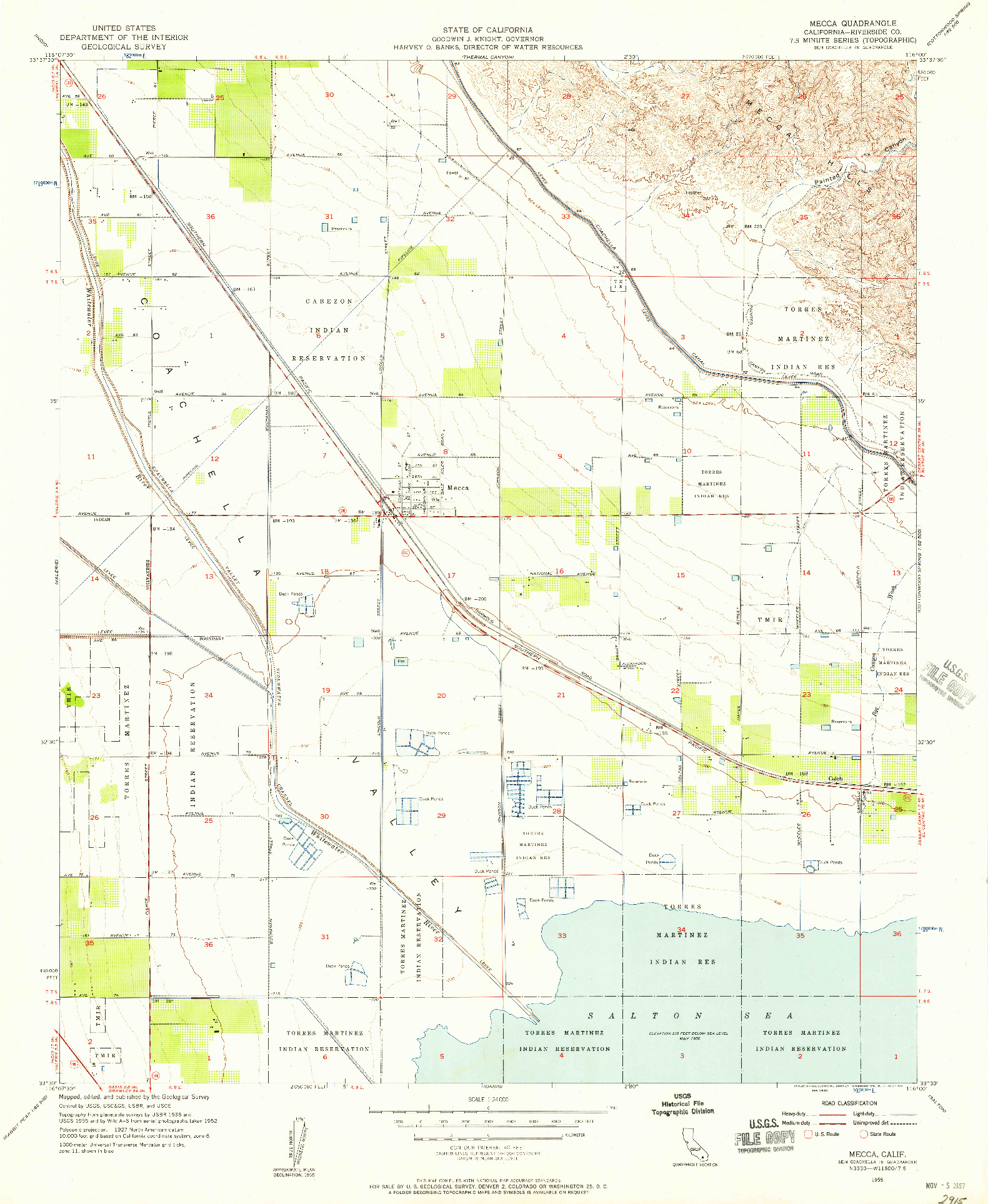 USGS 1:24000-SCALE QUADRANGLE FOR MECCA, CA 1955