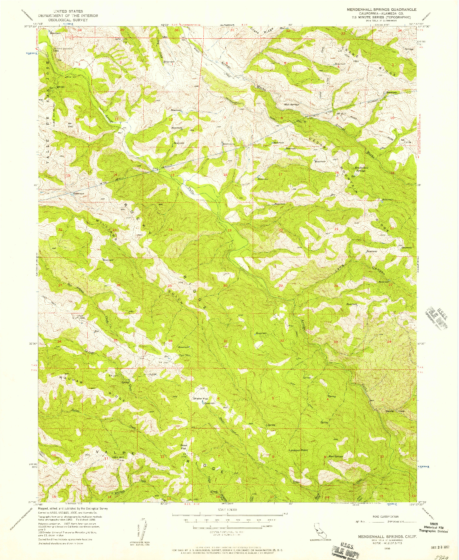 USGS 1:24000-SCALE QUADRANGLE FOR MENDENHALL SPRINGS, CA 1956