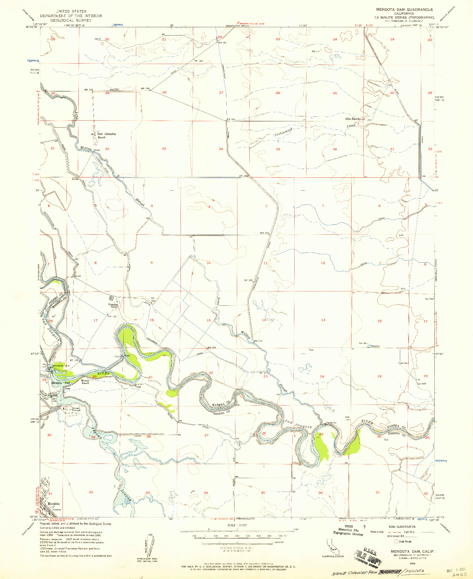 USGS 1:24000-SCALE QUADRANGLE FOR MENDOTA DAM, CA 1956