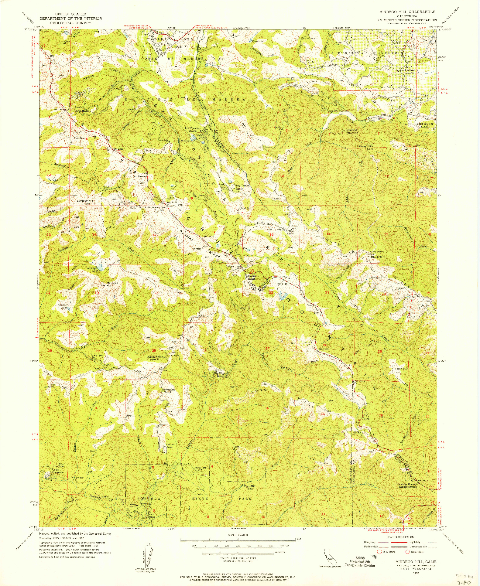 USGS 1:24000-SCALE QUADRANGLE FOR MINDEGO HILL, CA 1955