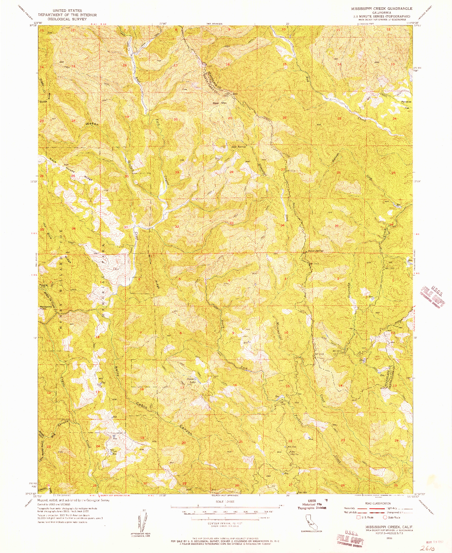 USGS 1:24000-SCALE QUADRANGLE FOR MISSISSIPPI CREEK, CA 1955