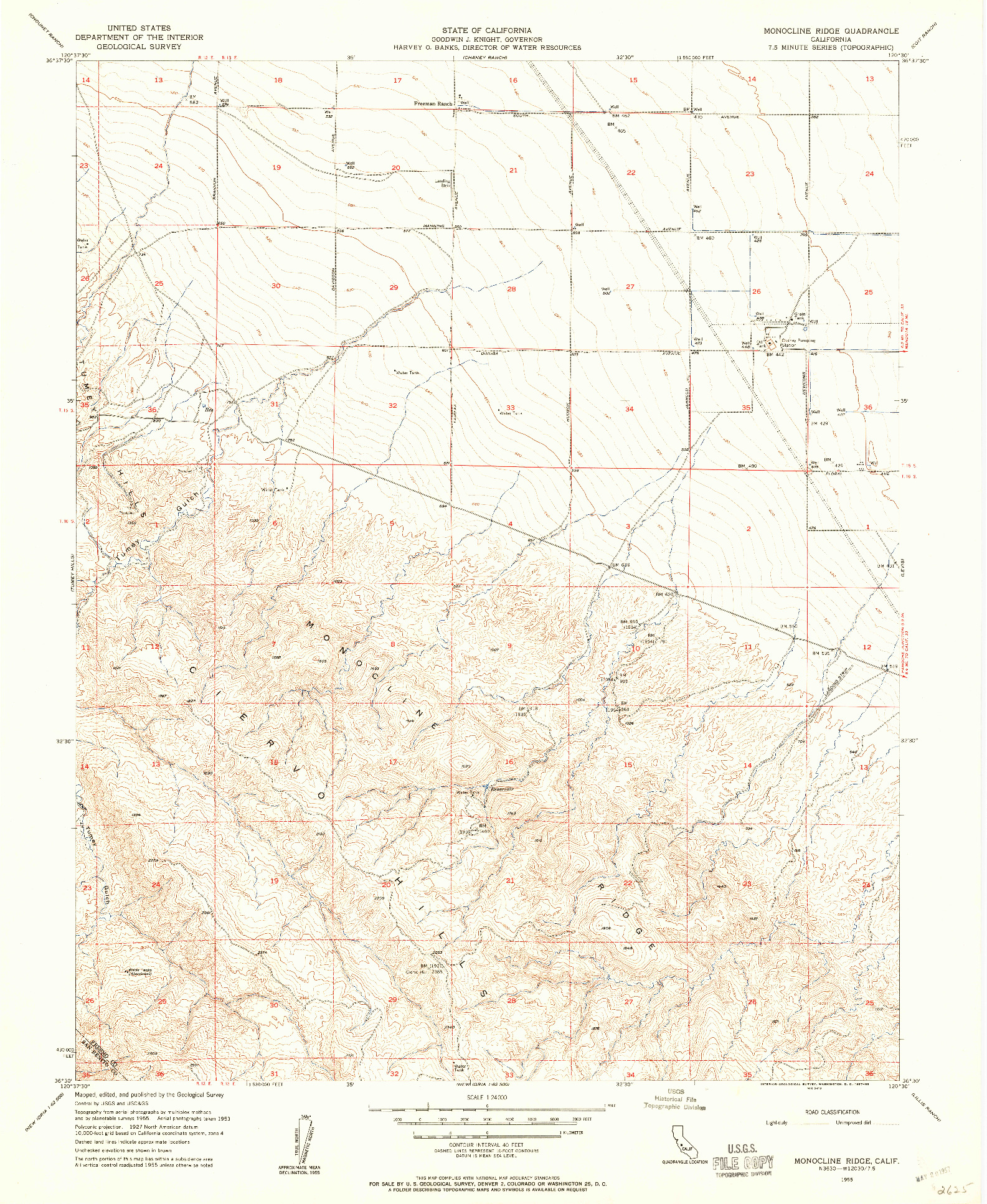 USGS 1:24000-SCALE QUADRANGLE FOR MONOCLINE RIDGE, CA 1955