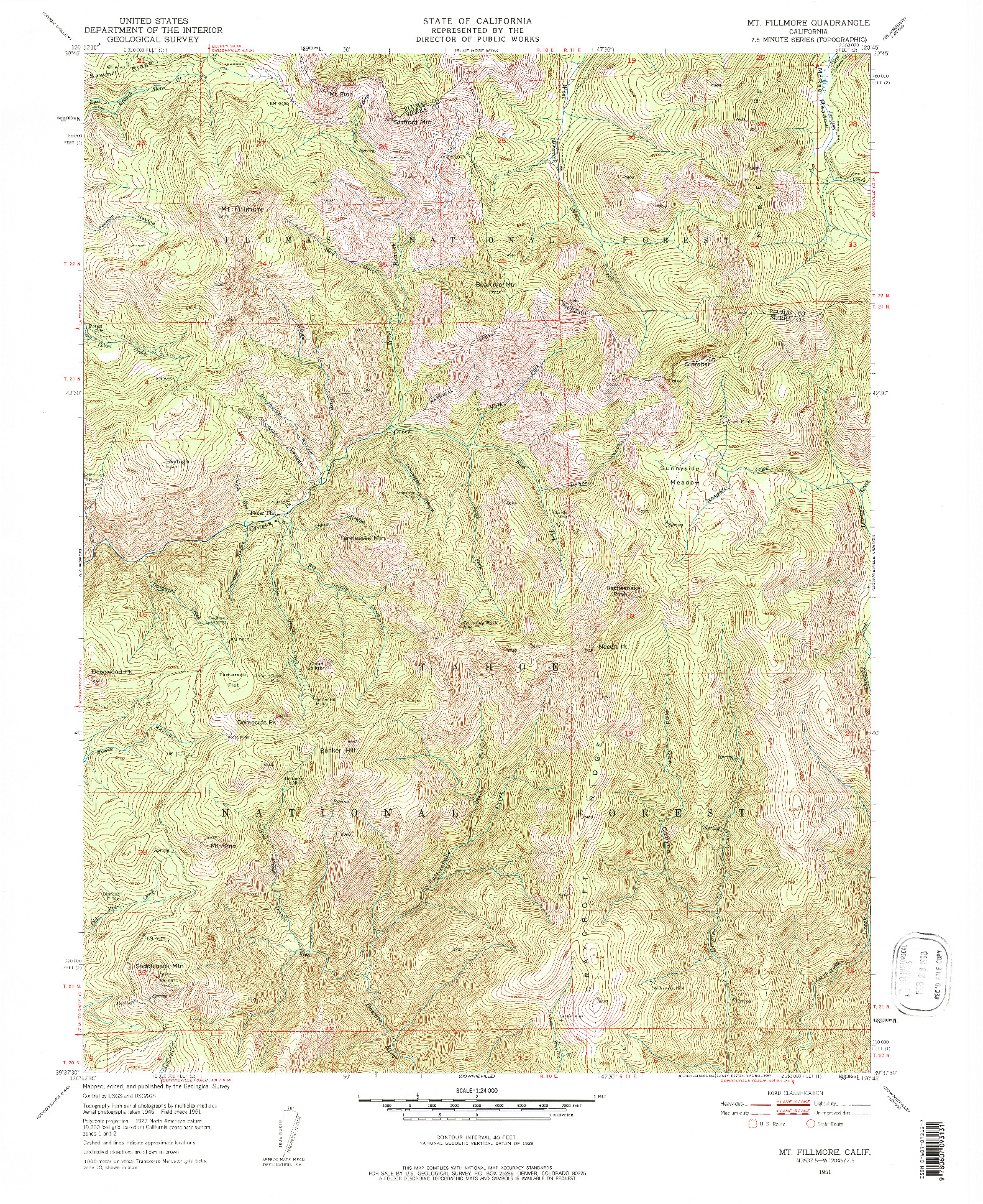 USGS 1:24000-SCALE QUADRANGLE FOR MT. FILLMORE, CA 1951