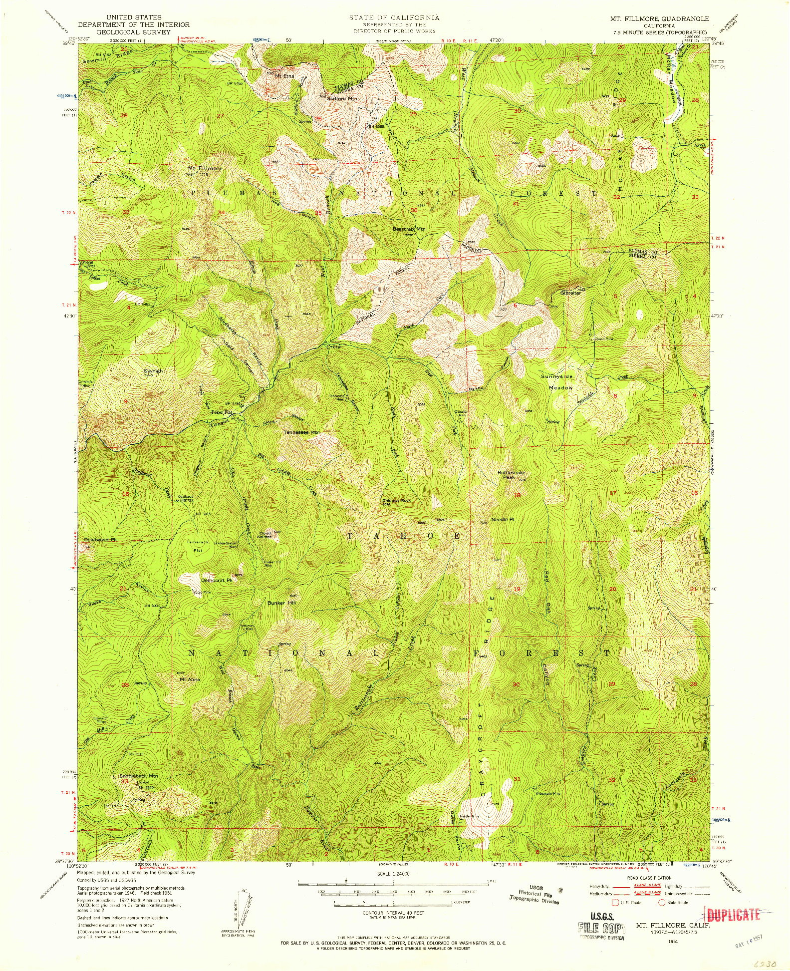 USGS 1:24000-SCALE QUADRANGLE FOR MT. FILLMORE, CA 1951