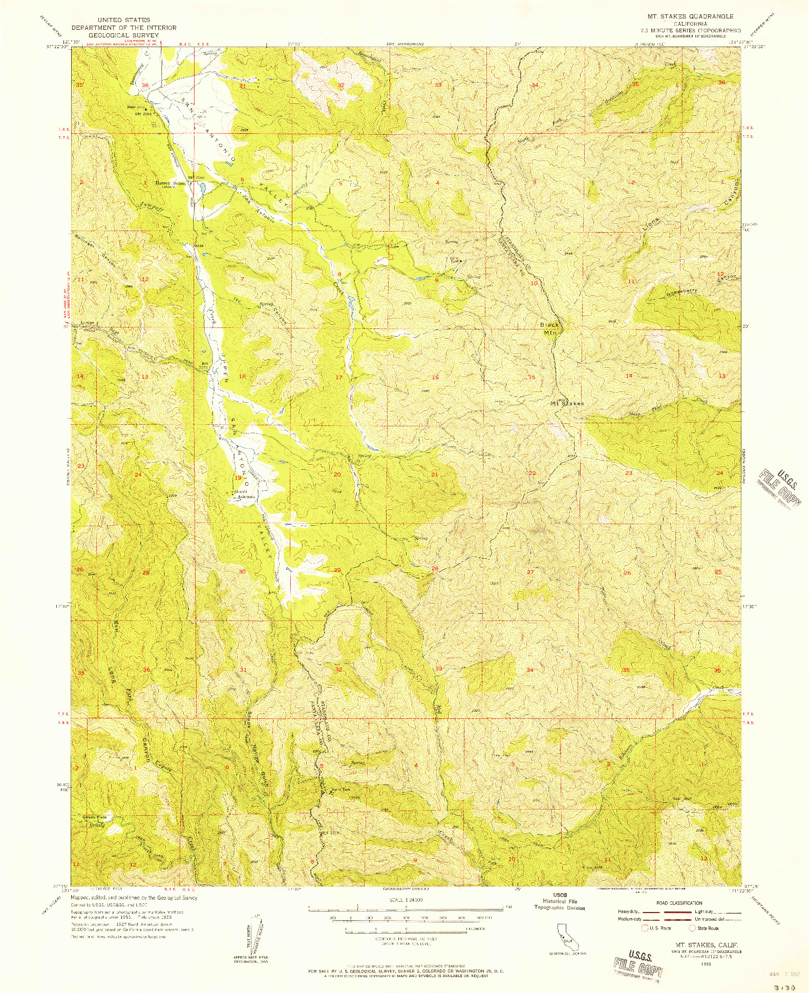 USGS 1:24000-SCALE QUADRANGLE FOR MT. STAKES, CA 1955