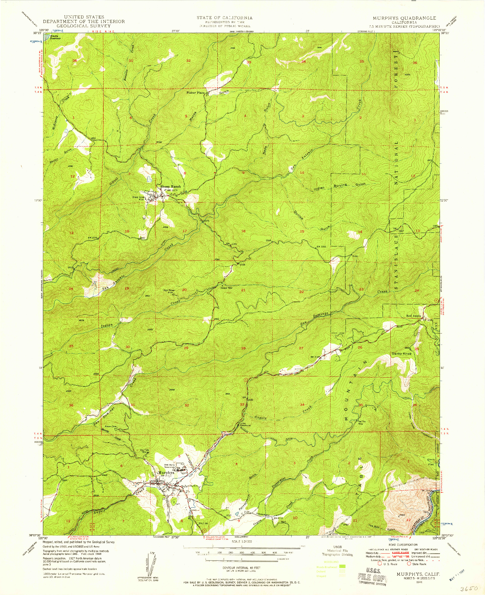 USGS 1:24000-SCALE QUADRANGLE FOR MURPHYS, CA 1948