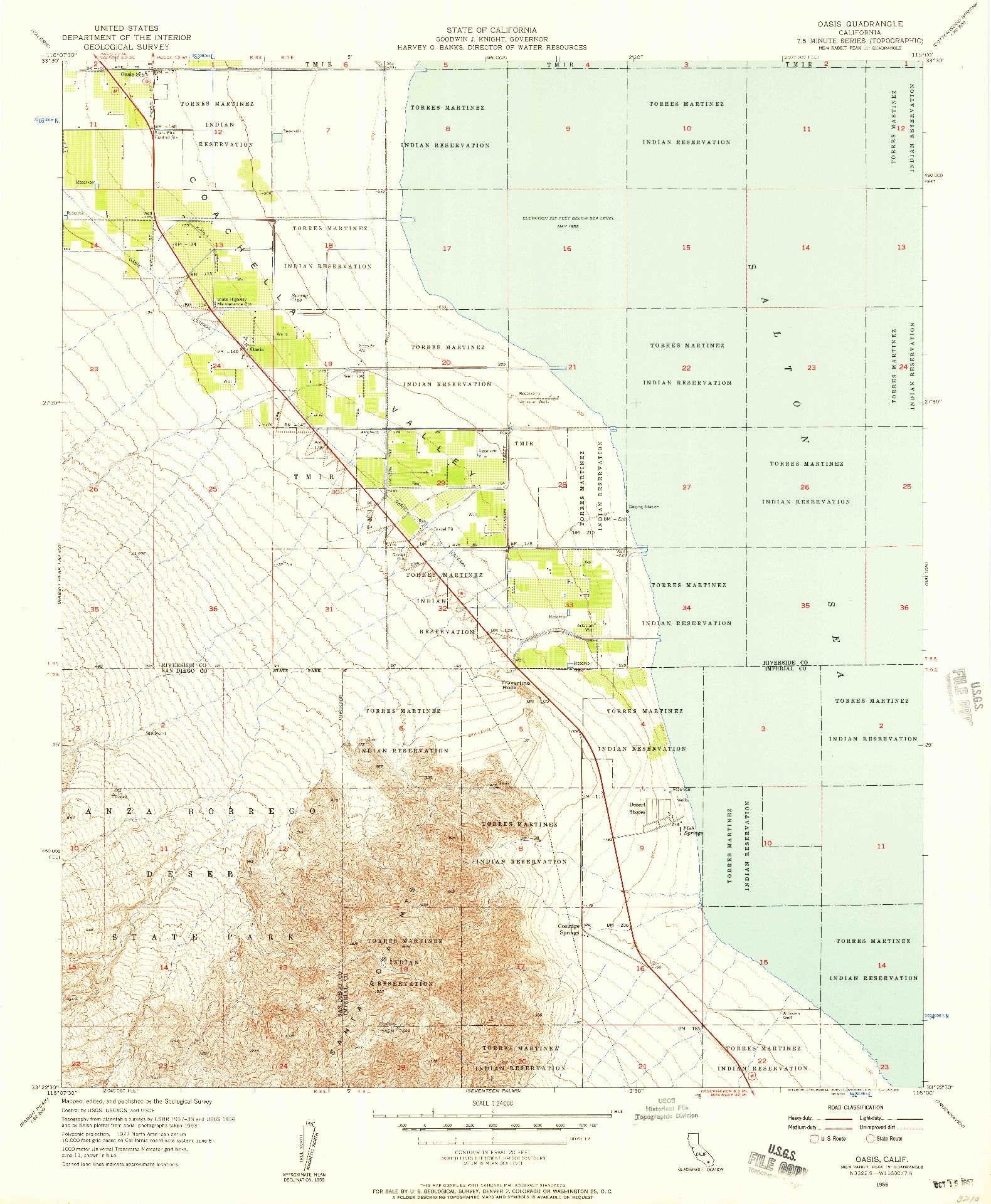 USGS 1:24000-SCALE QUADRANGLE FOR OASIS, CA 1956