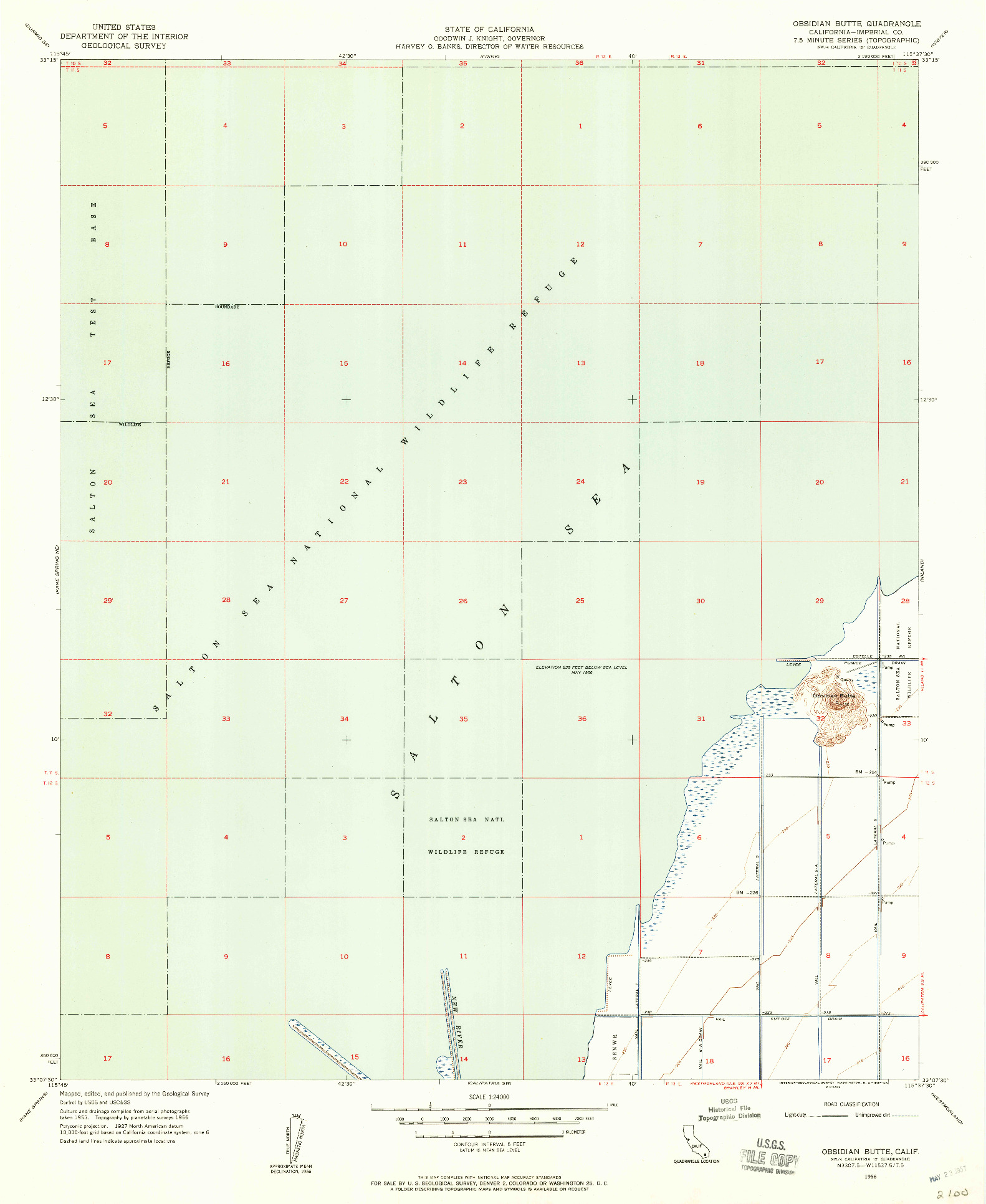 USGS 1:24000-SCALE QUADRANGLE FOR OBSIDIAN BUTTE, CA 1956