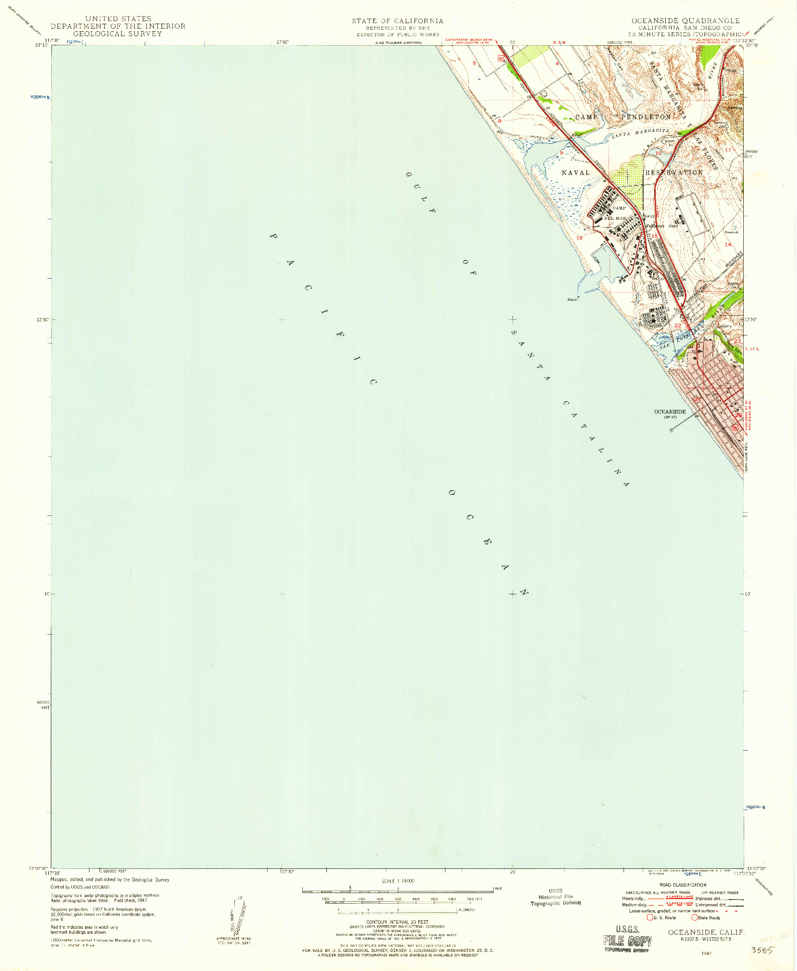 USGS 1:24000-SCALE QUADRANGLE FOR OCEANSIDE, CA 1947