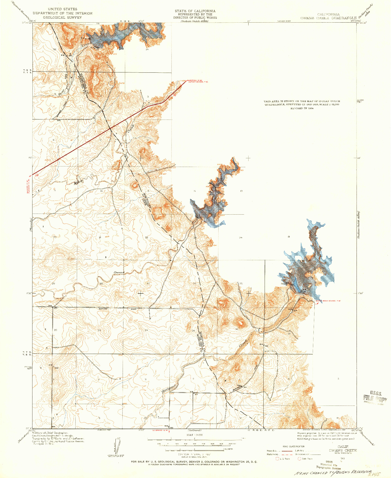 USGS 1:24000-SCALE QUADRANGLE FOR OWENS CREEK, CA 1915
