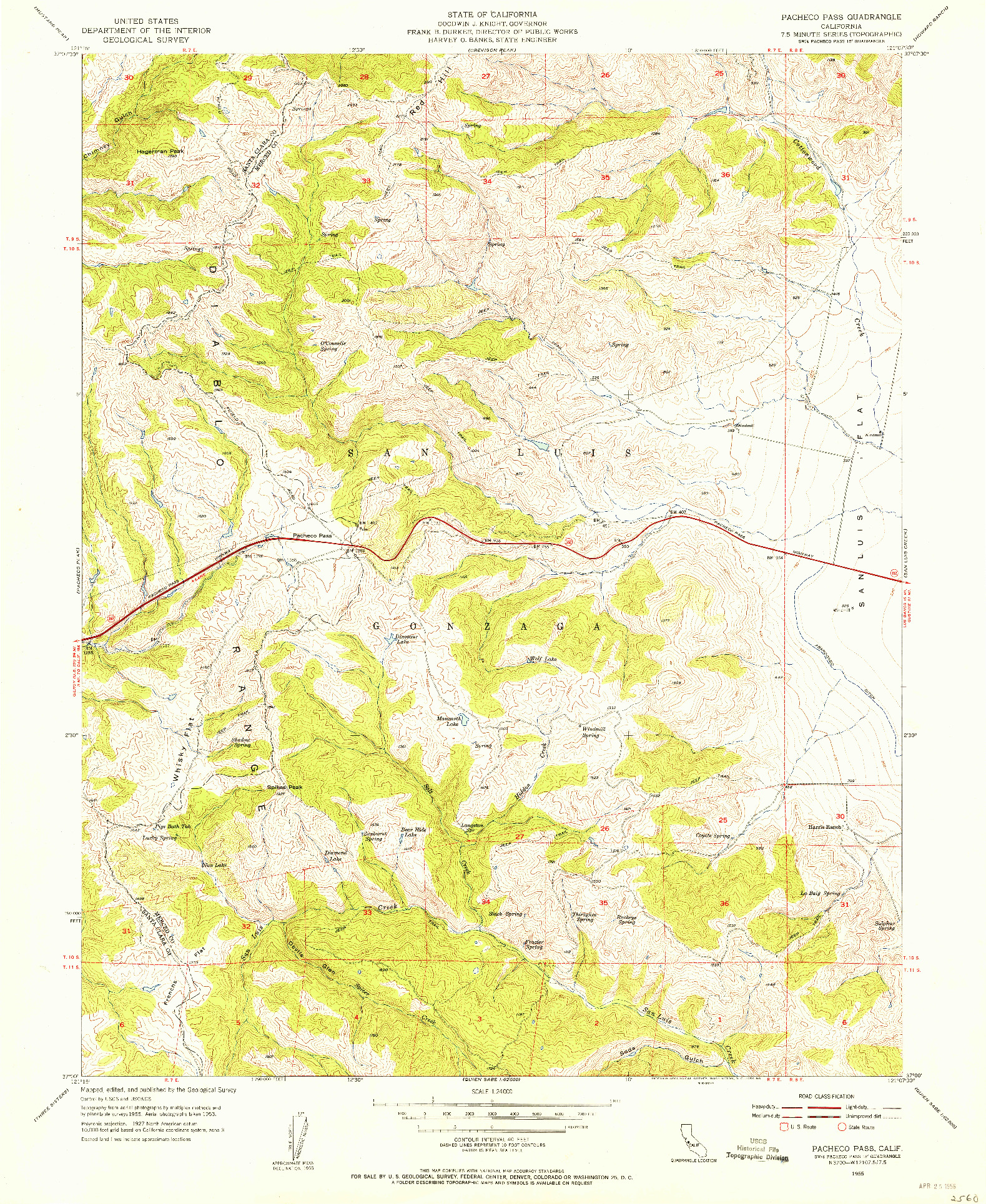 USGS 1:24000-SCALE QUADRANGLE FOR PACHECO PASS, CA 1955