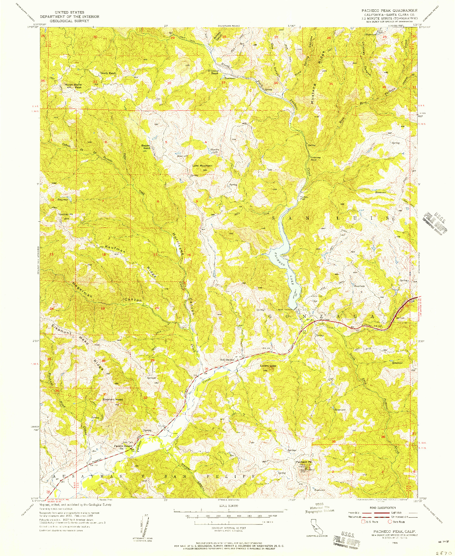USGS 1:24000-SCALE QUADRANGLE FOR PACHECO PEAK, CA 1955