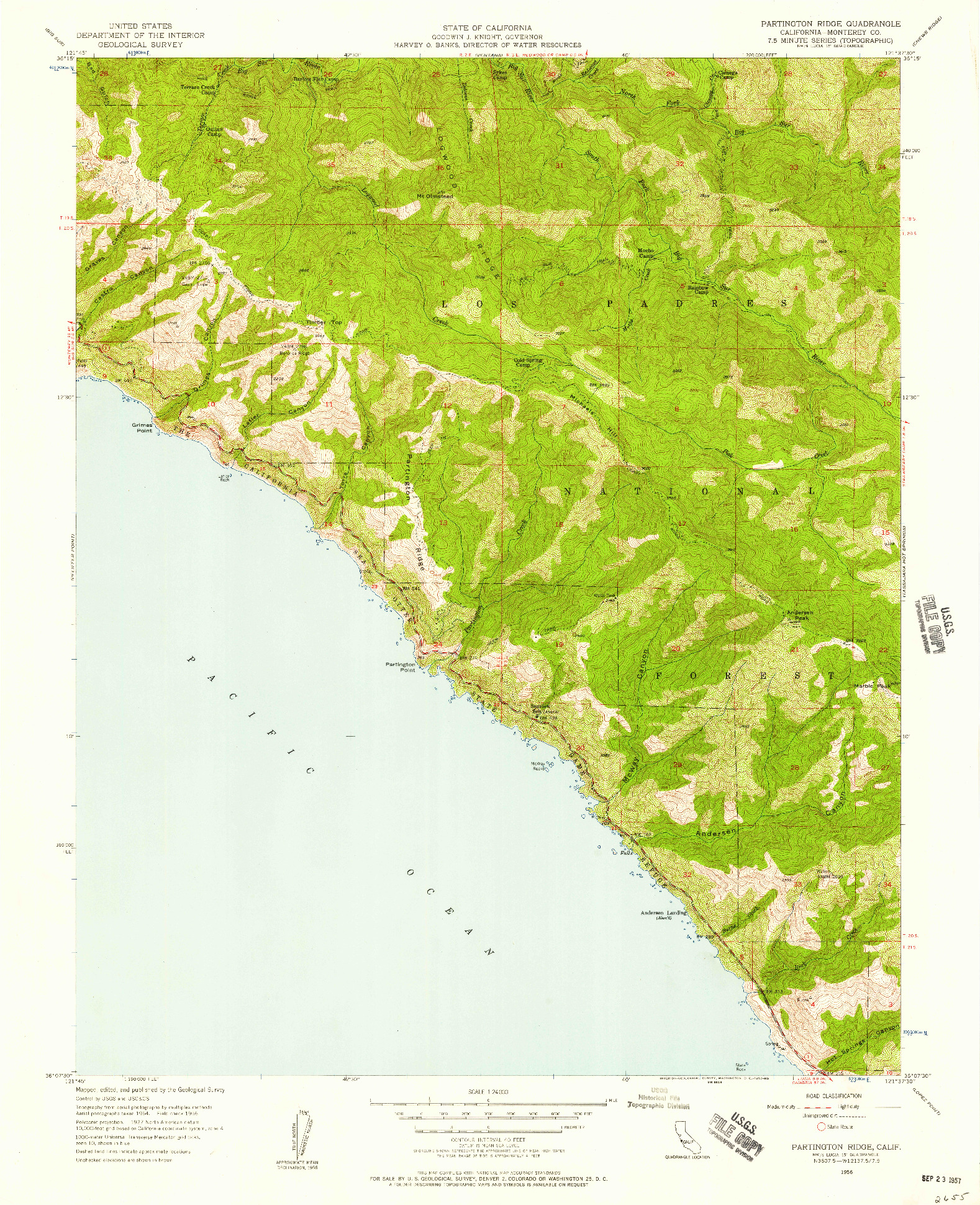 USGS 1:24000-SCALE QUADRANGLE FOR PARTINGTON RIDGE, CA 1956