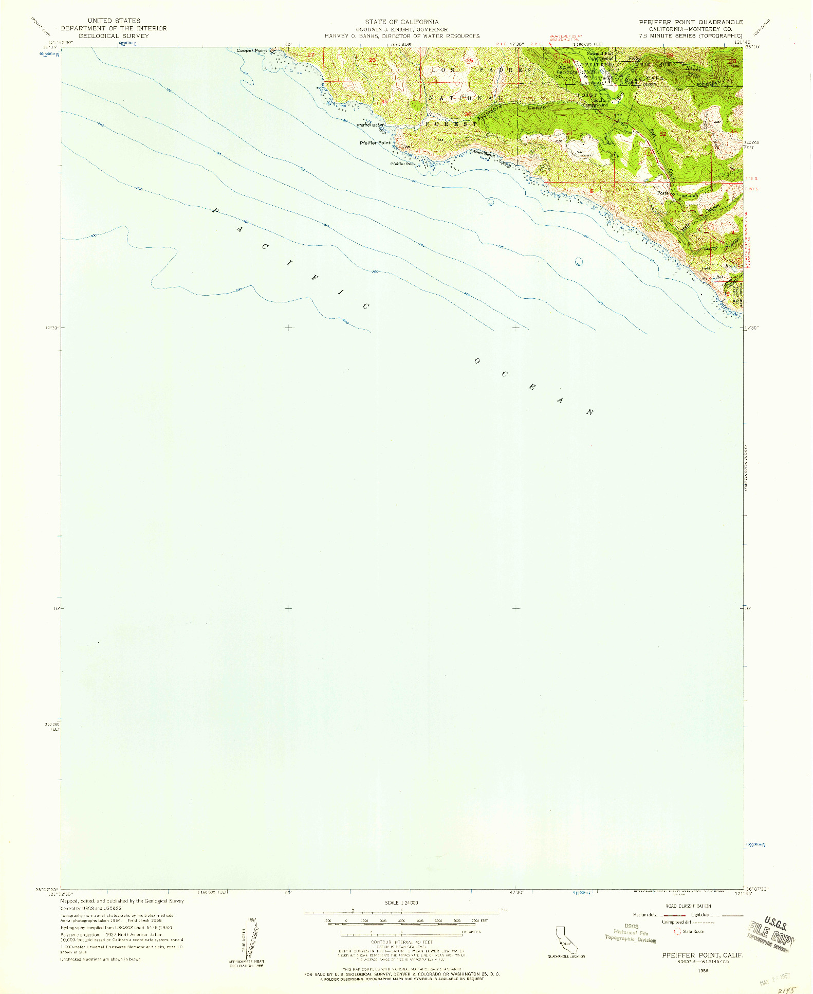 USGS 1:24000-SCALE QUADRANGLE FOR PFEIFFER POINT, CA 1956