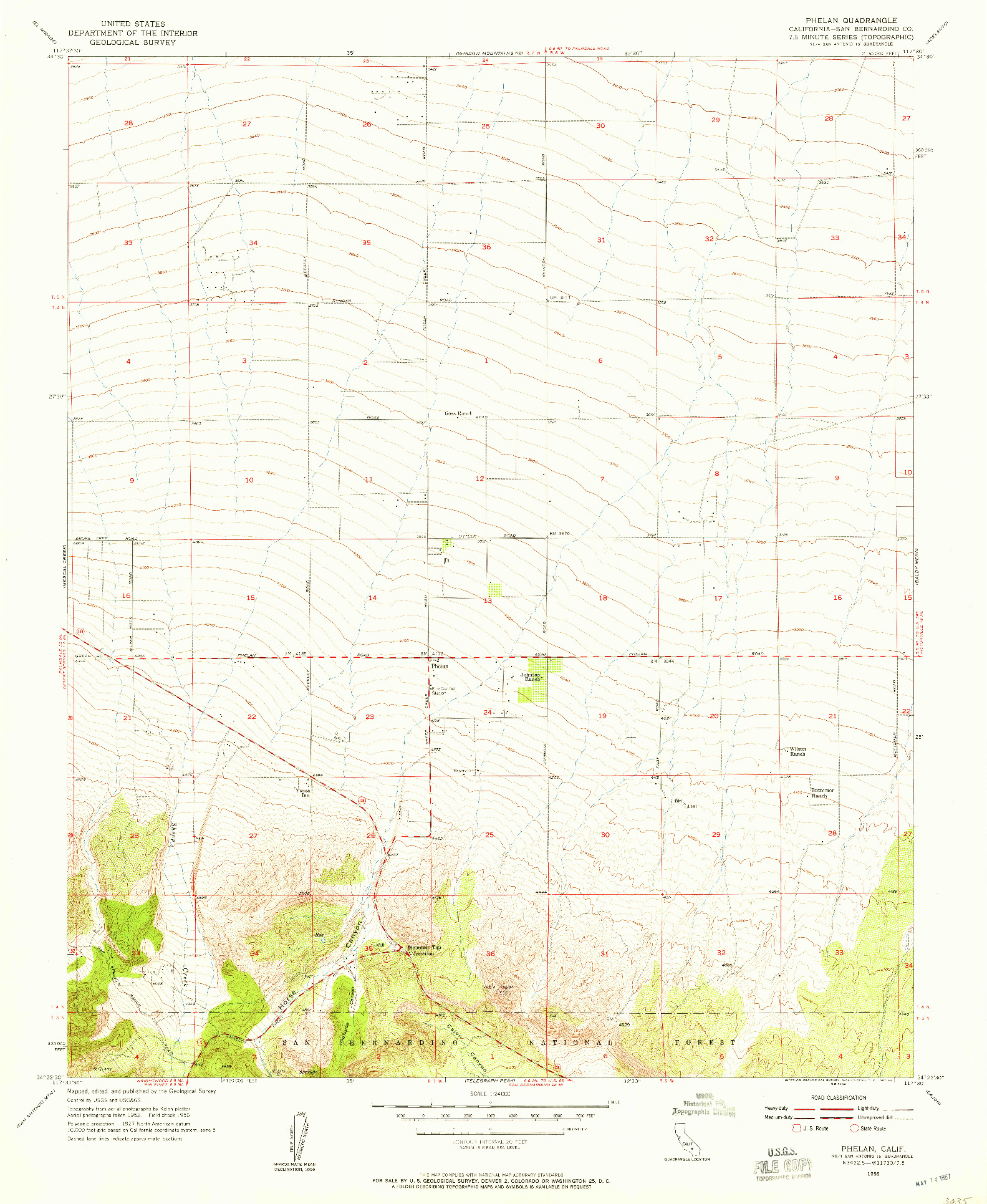 USGS 1:24000-SCALE QUADRANGLE FOR PHELAN, CA 1956