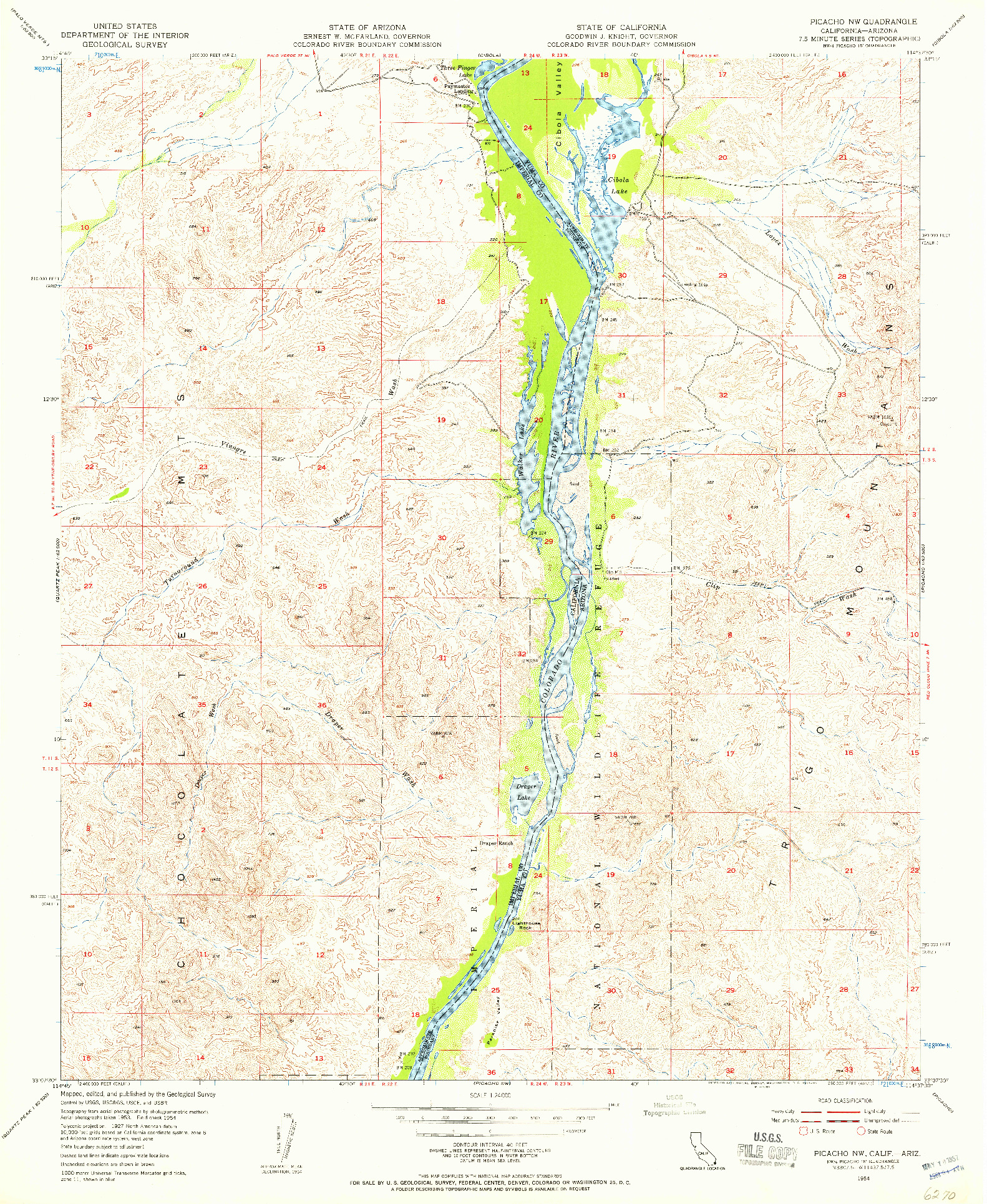 USGS 1:24000-SCALE QUADRANGLE FOR PICACHO NW, CA 1954