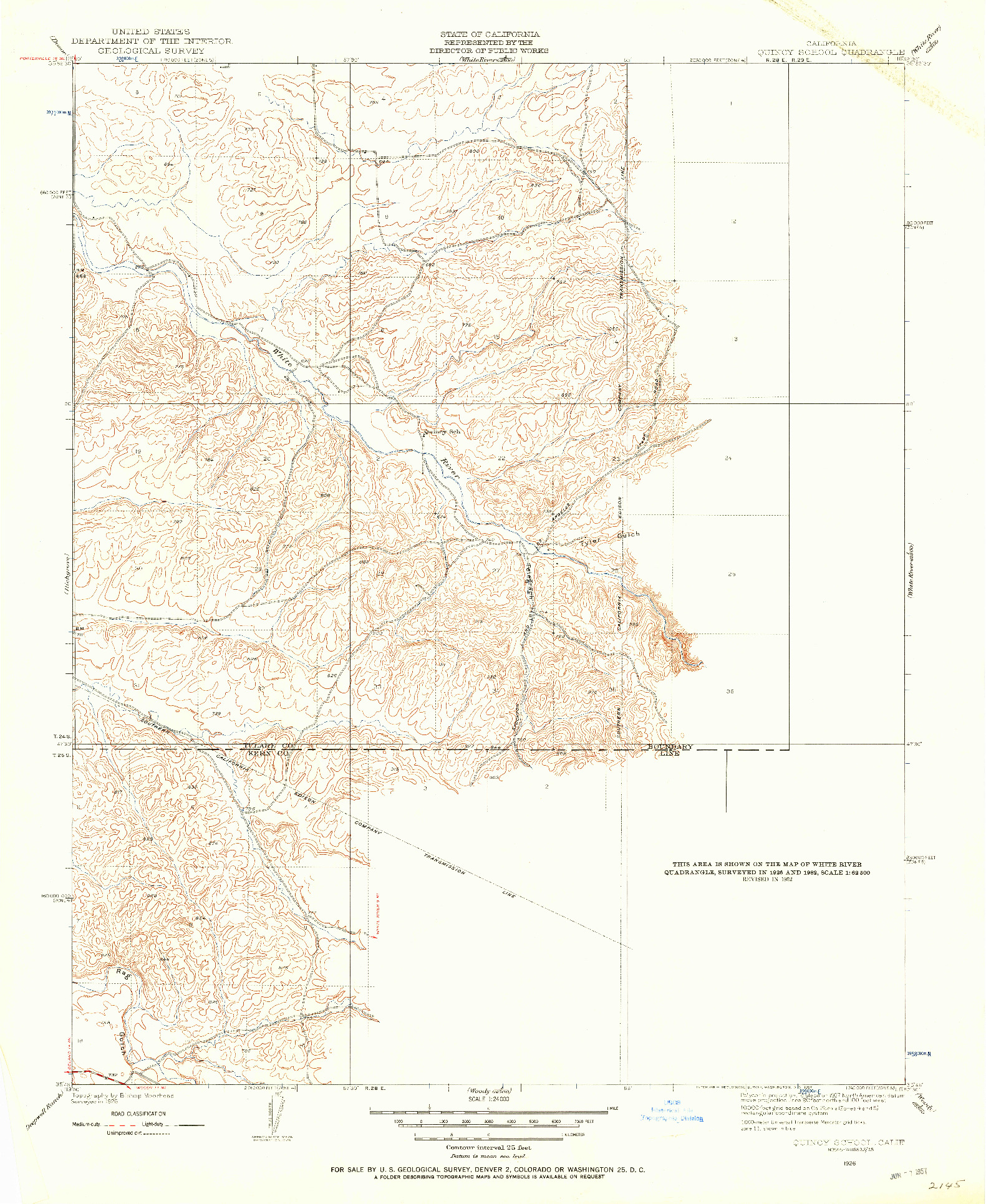 USGS 1:24000-SCALE QUADRANGLE FOR QUINCY SCHOOL, CA 1926