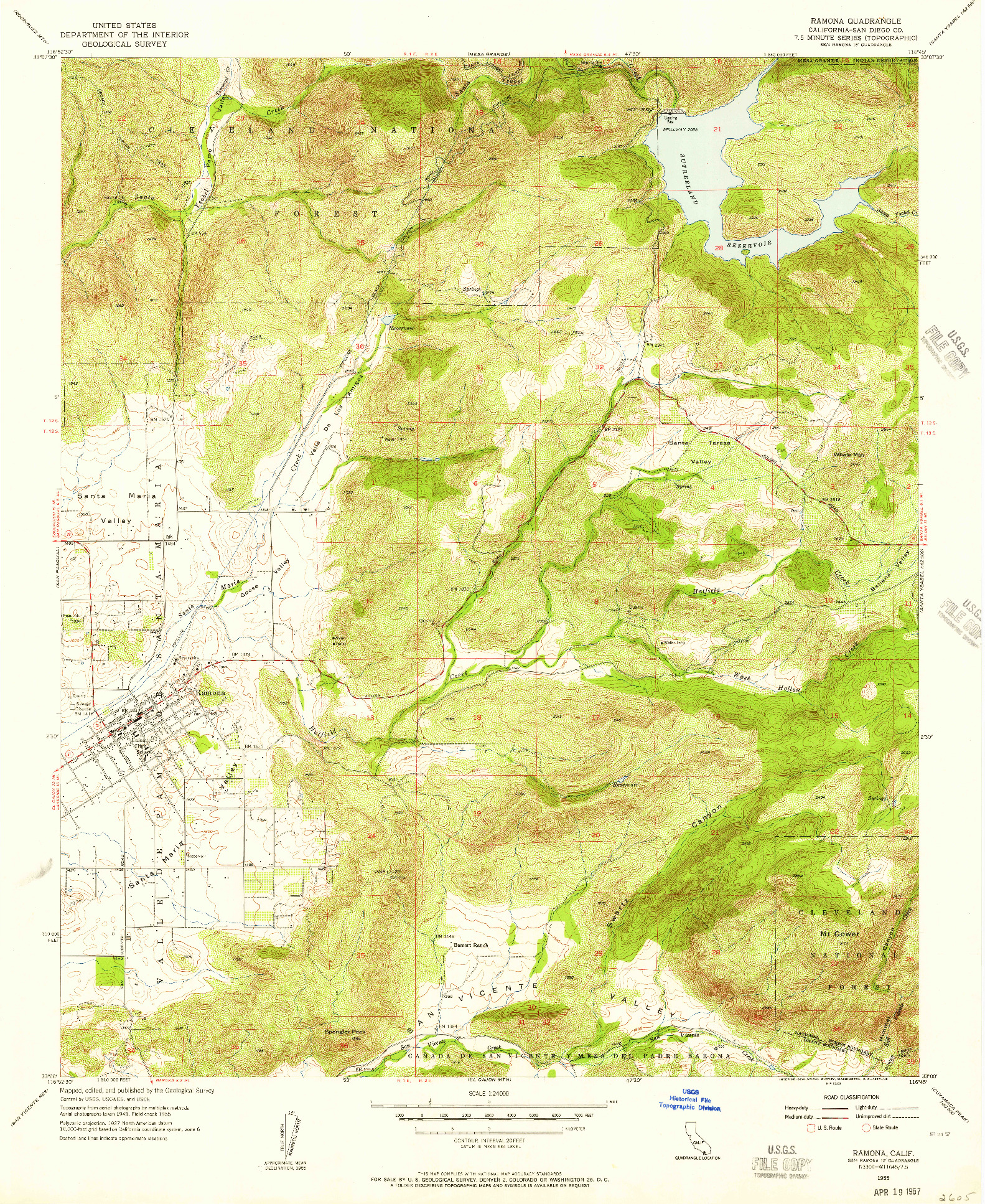 USGS 1:24000-SCALE QUADRANGLE FOR RAMONA, CA 1955